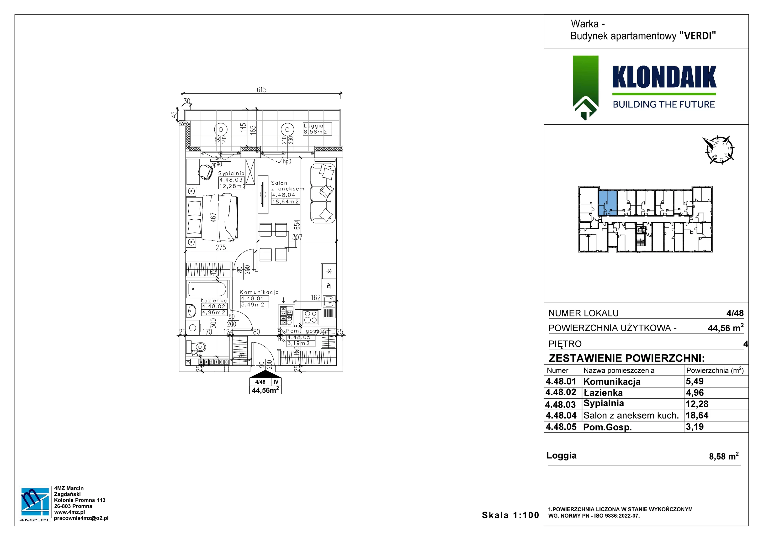 Mieszkanie 44,56 m², piętro 4, oferta nr A/4/48, Verdi, Warka, ul. Armii Krajowej