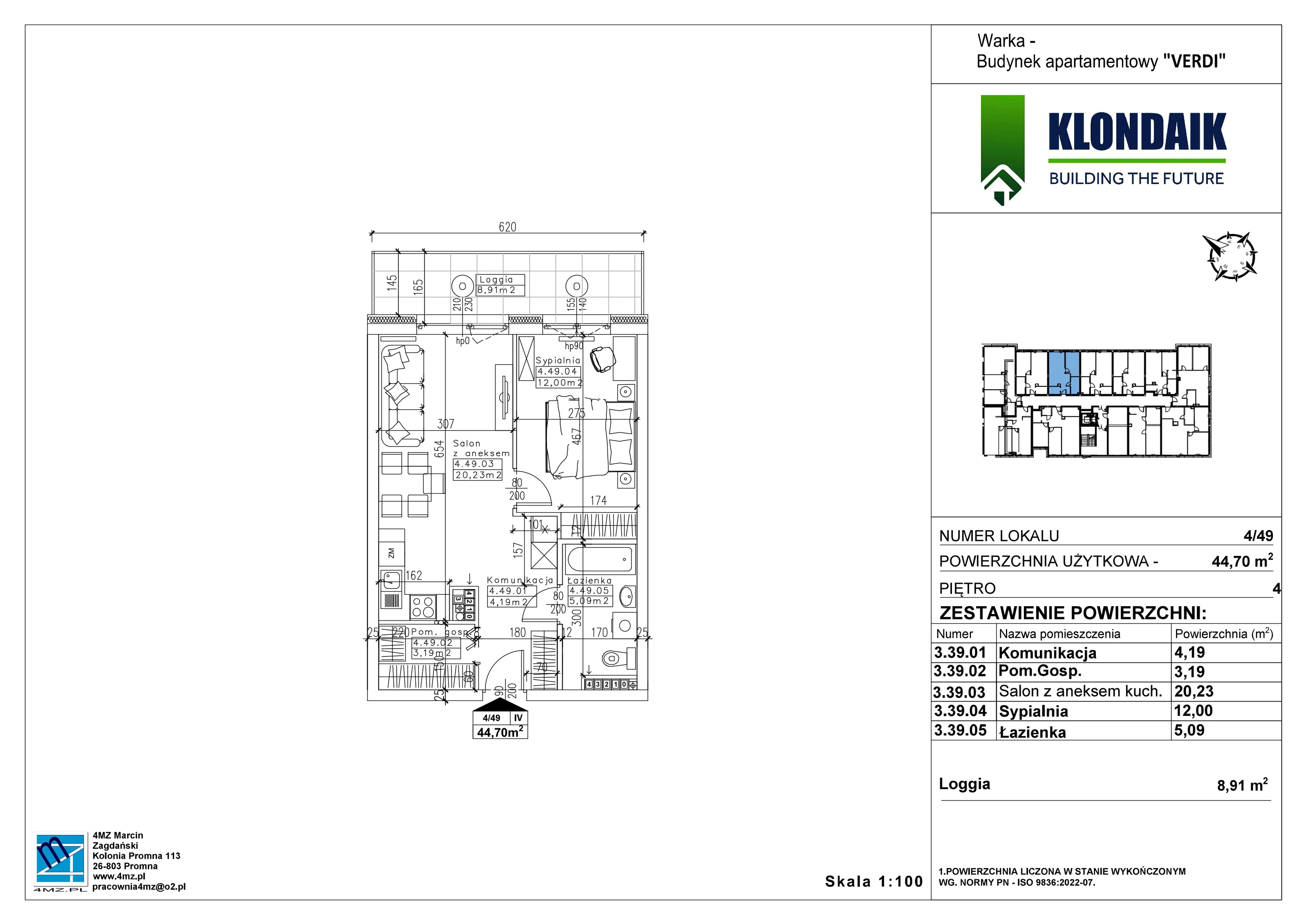 Mieszkanie 44,70 m², piętro 4, oferta nr A/4/49, Verdi, Warka, ul. Armii Krajowej