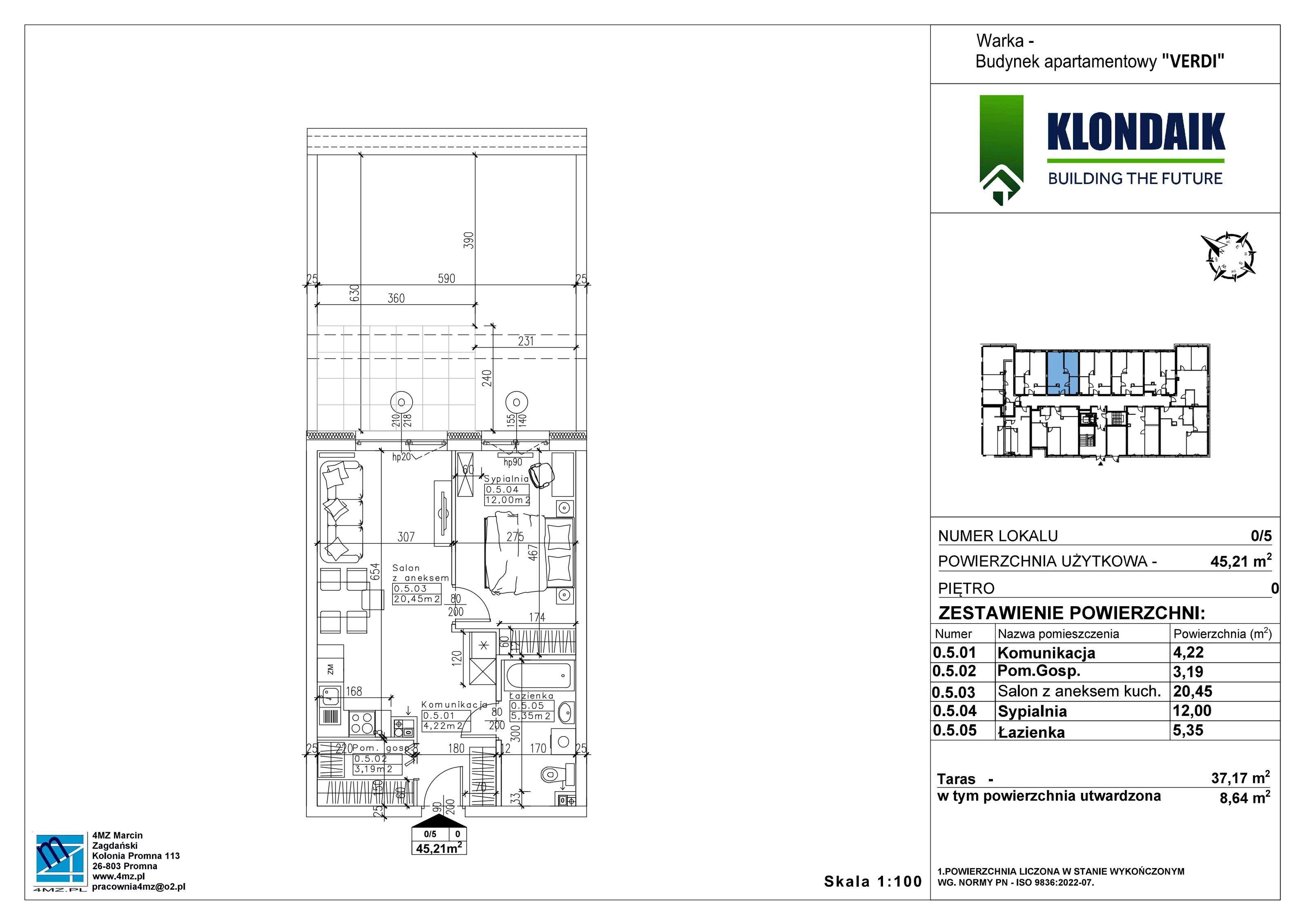 Mieszkanie 45,21 m², parter, oferta nr A/0/5, Verdi, Warka, ul. Armii Krajowej