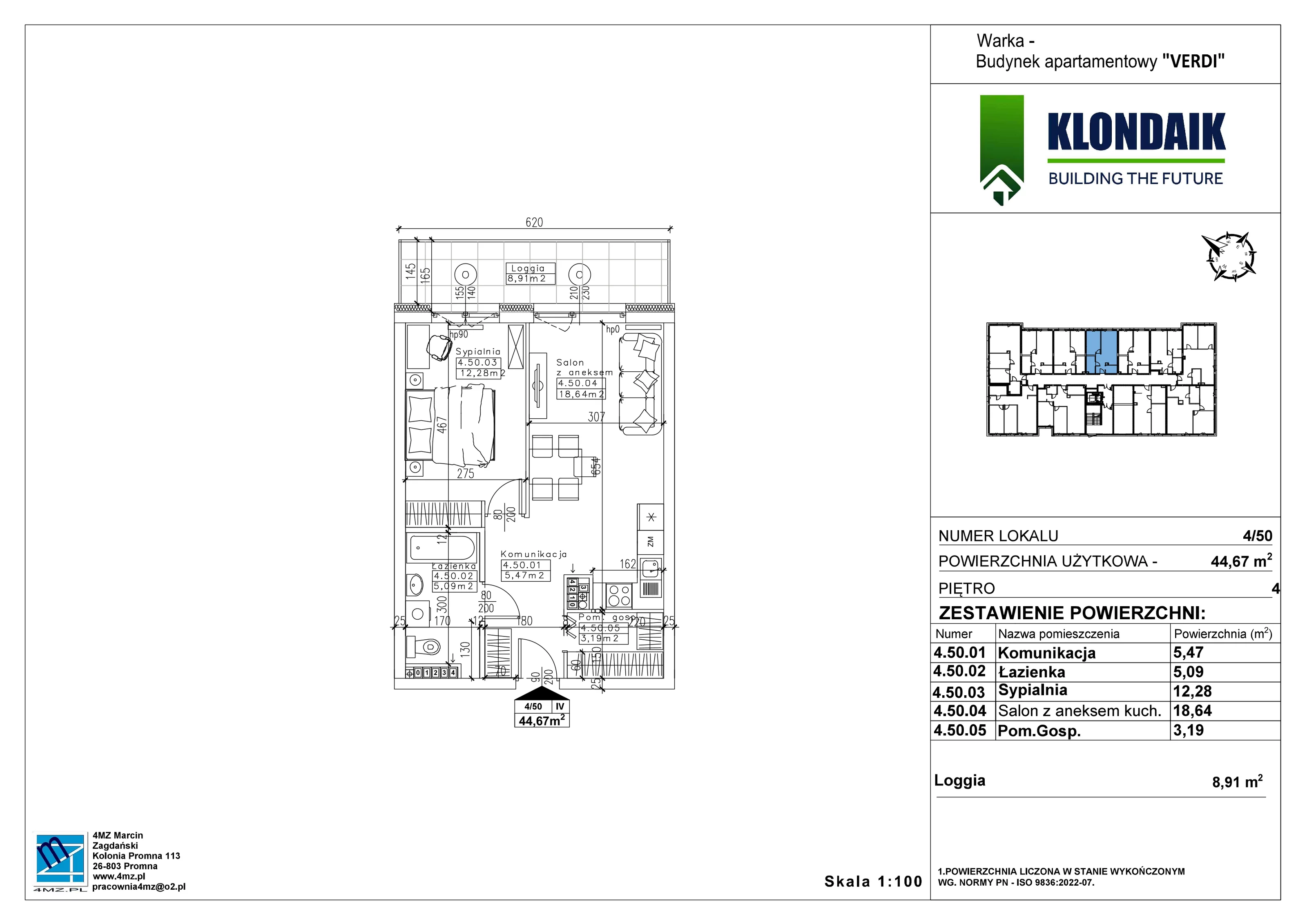 Mieszkanie 44,67 m², piętro 4, oferta nr A/4/50, Verdi, Warka, ul. Armii Krajowej