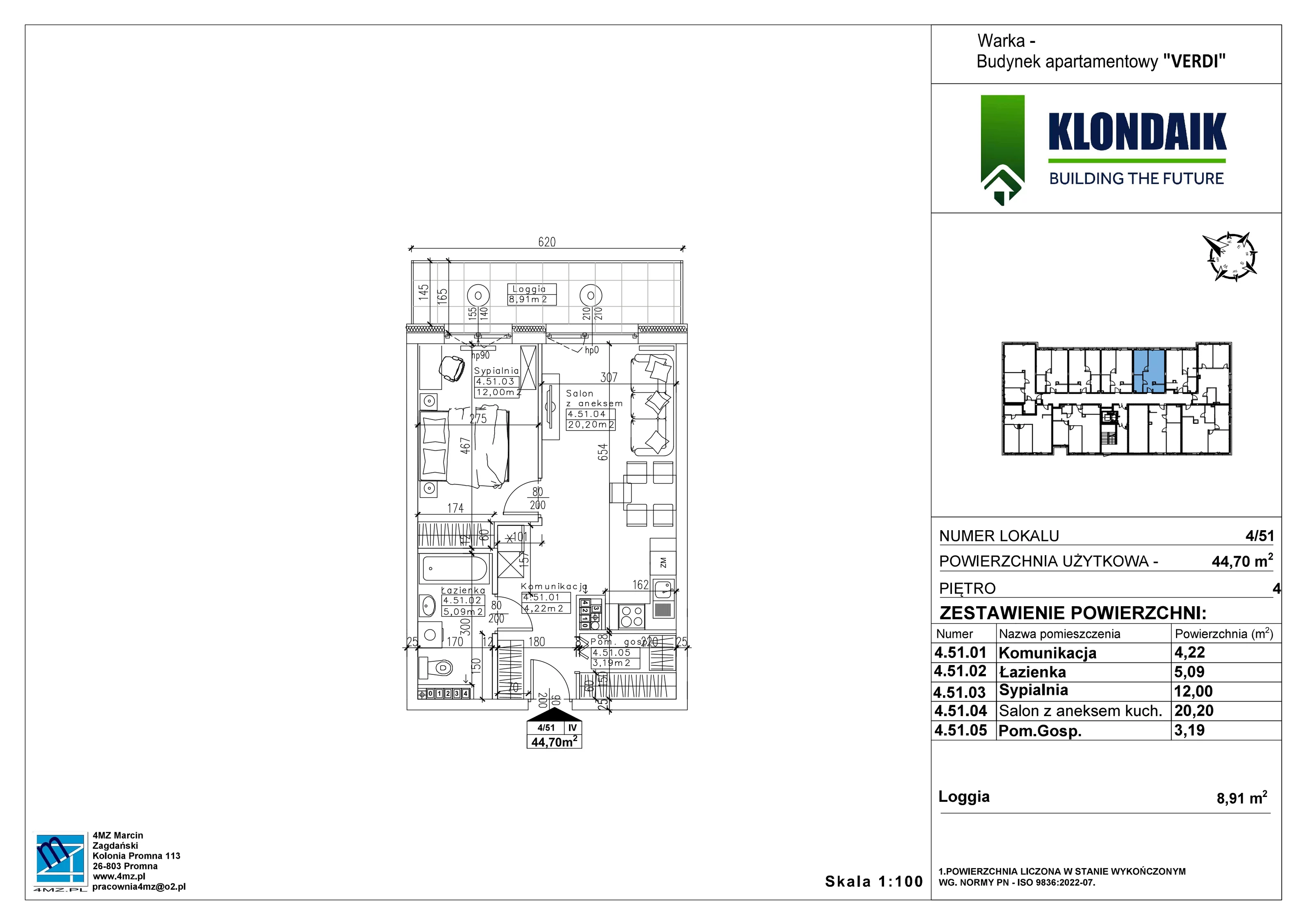 Mieszkanie 44,70 m², piętro 4, oferta nr A/4/51, Verdi, Warka, ul. Armii Krajowej