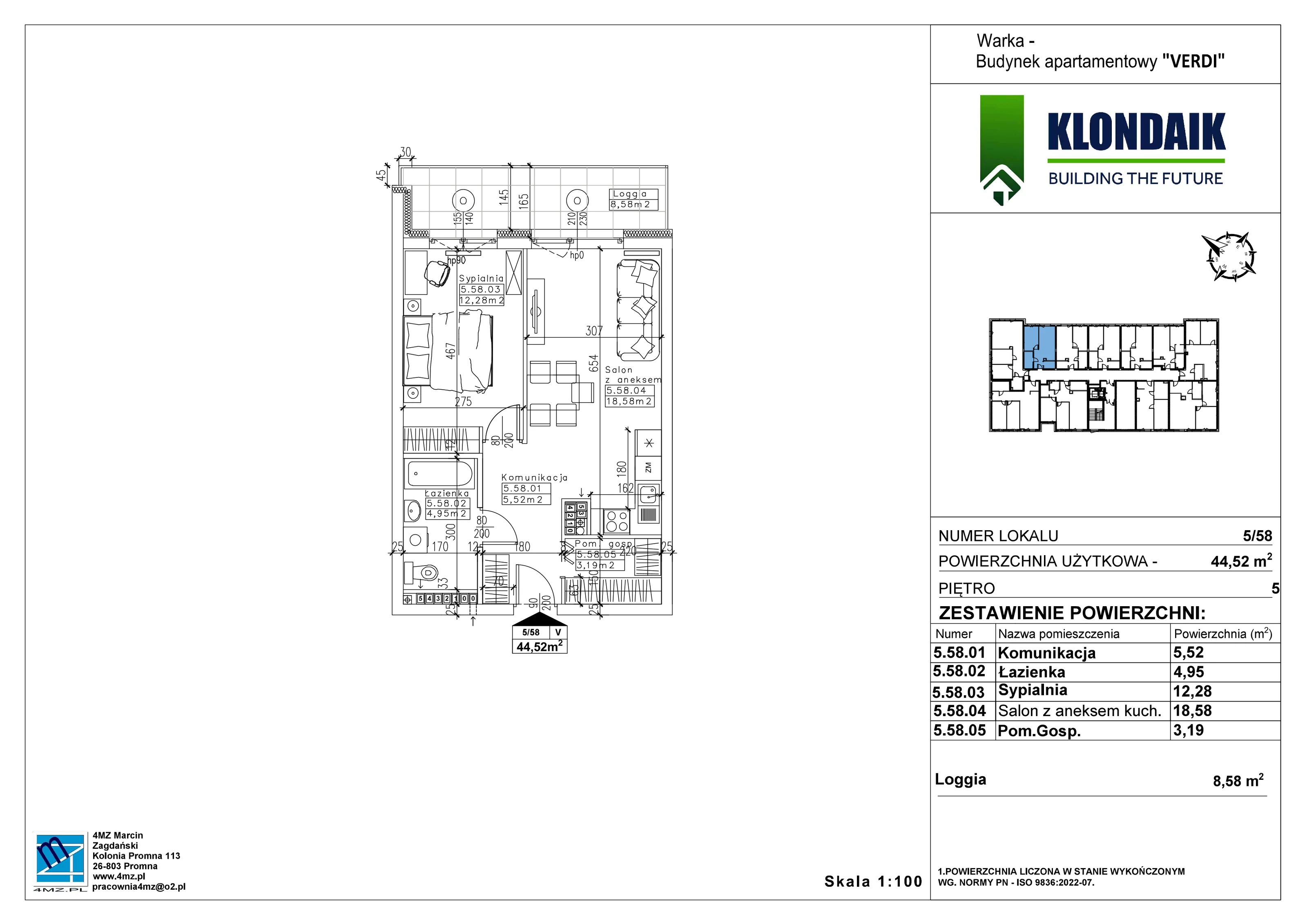 Mieszkanie 44,52 m², piętro 5, oferta nr A/5/58, Verdi, Warka, ul. Armii Krajowej