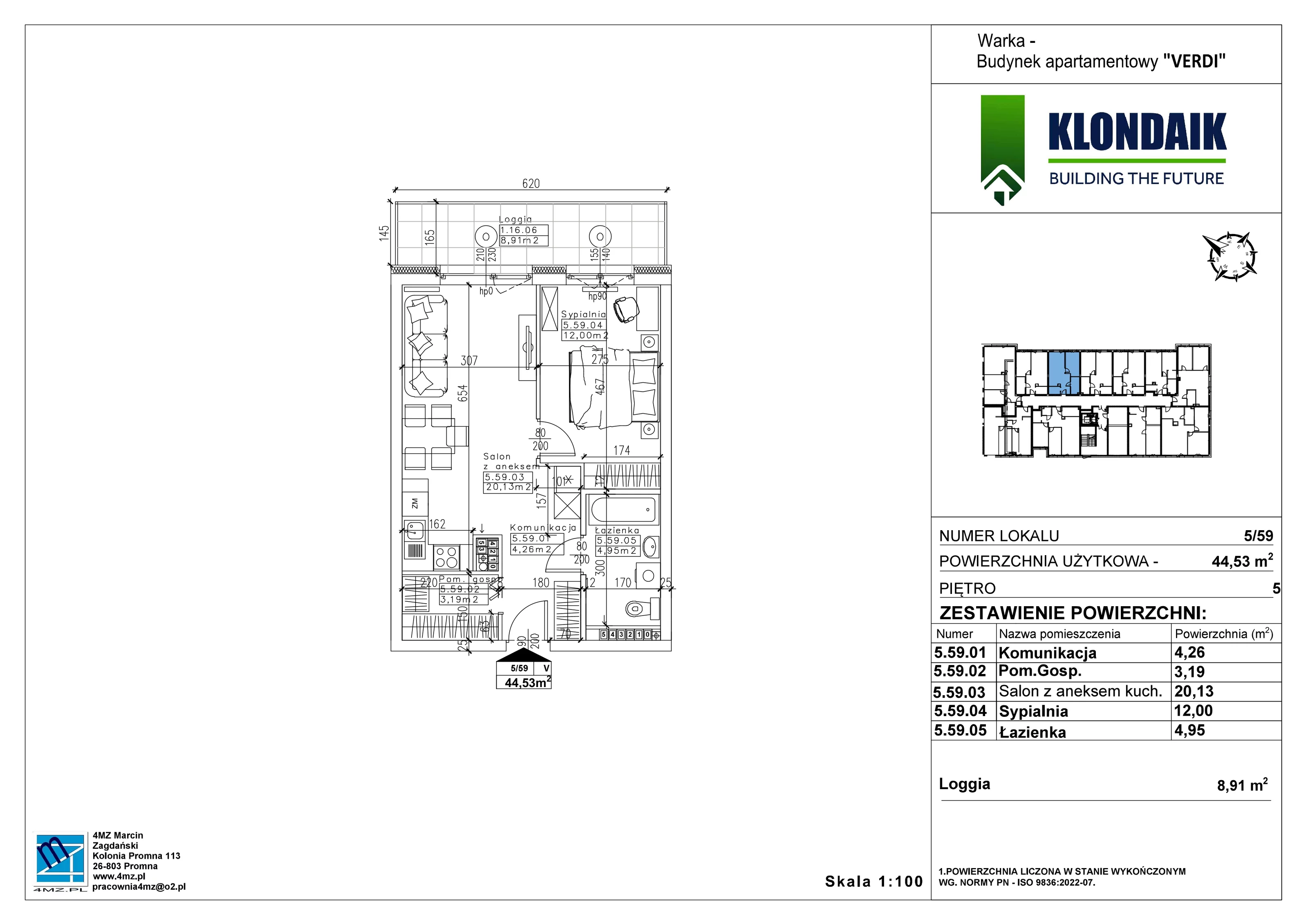 Mieszkanie 44,53 m², piętro 5, oferta nr A/5/59, Verdi, Warka, ul. Armii Krajowej