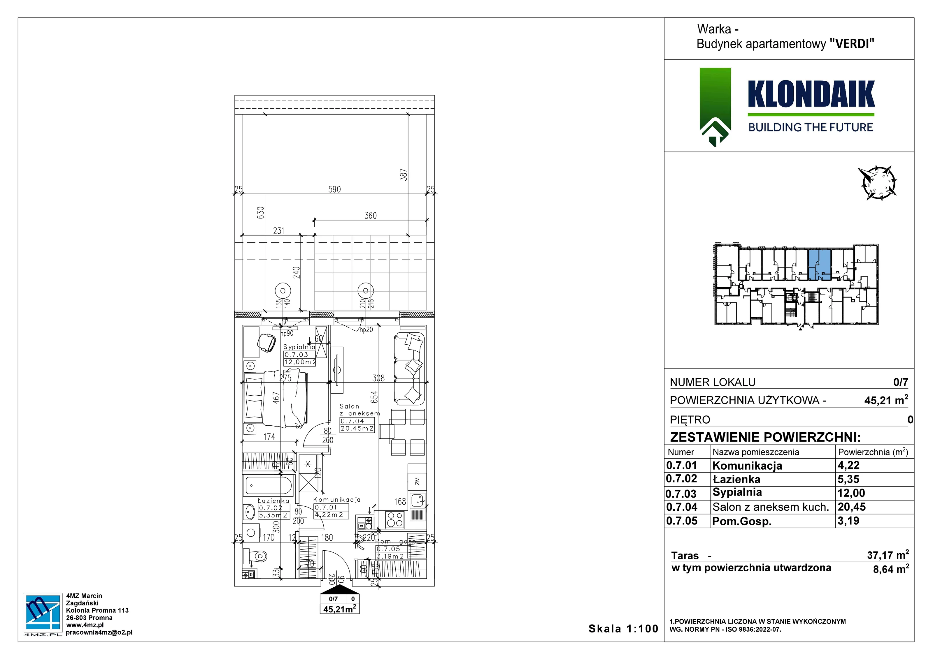 Mieszkanie 45,21 m², parter, oferta nr A/0/7, Verdi, Warka, ul. Armii Krajowej