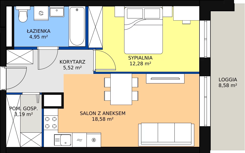 Zalety mieszkania 44.52 m², A/5/58