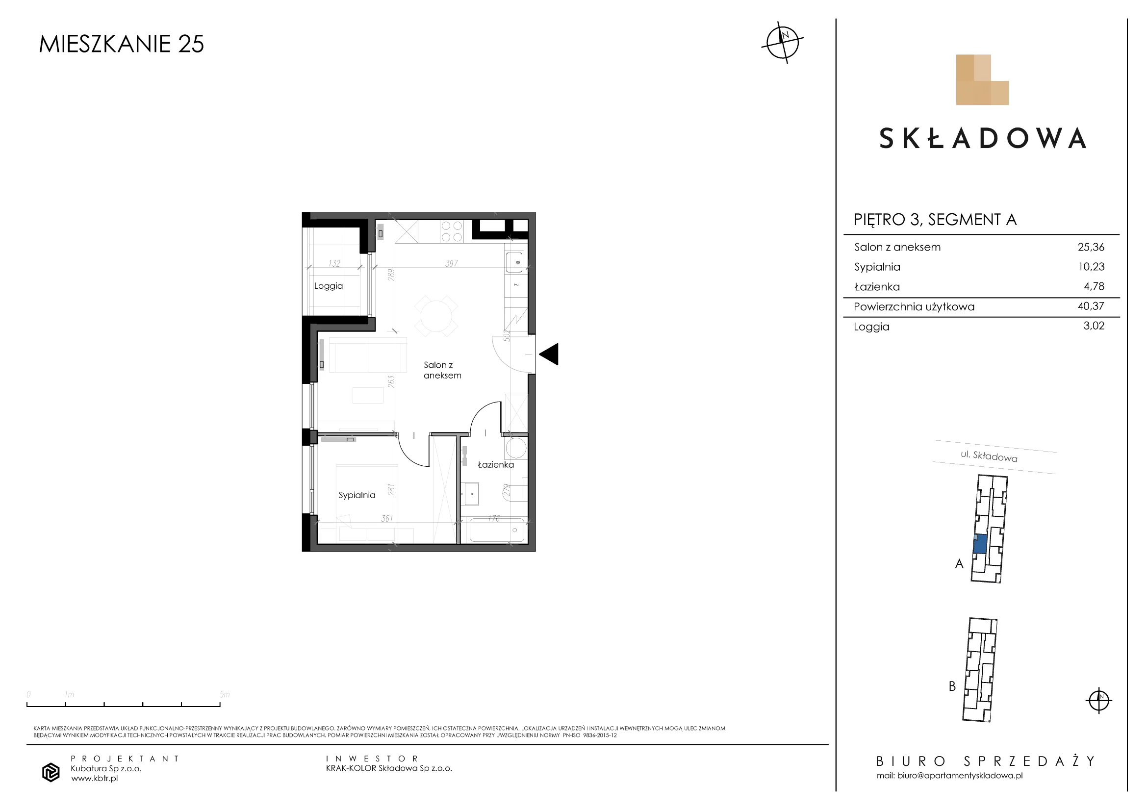 Mieszkanie 40,37 m², piętro 3, oferta nr A25, Apartamenty Składowa, Kraków, Krowodrza, ul. Składowa 22