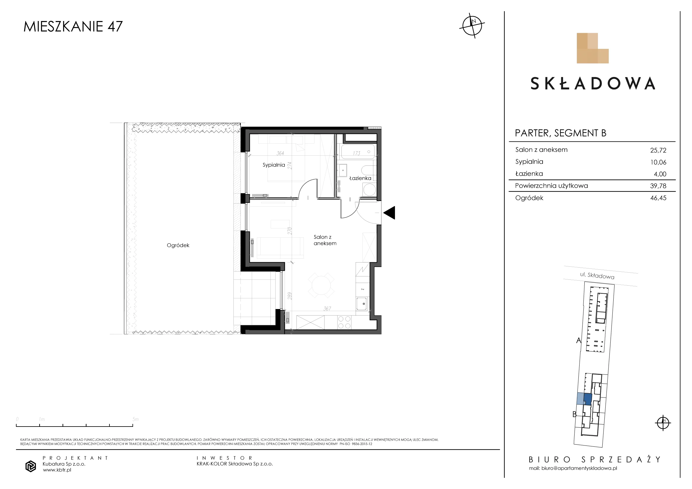 2 pokoje, mieszkanie 39,78 m², parter, oferta nr B47, Apartamenty Składowa, Kraków, Krowodrza, ul. Składowa 22