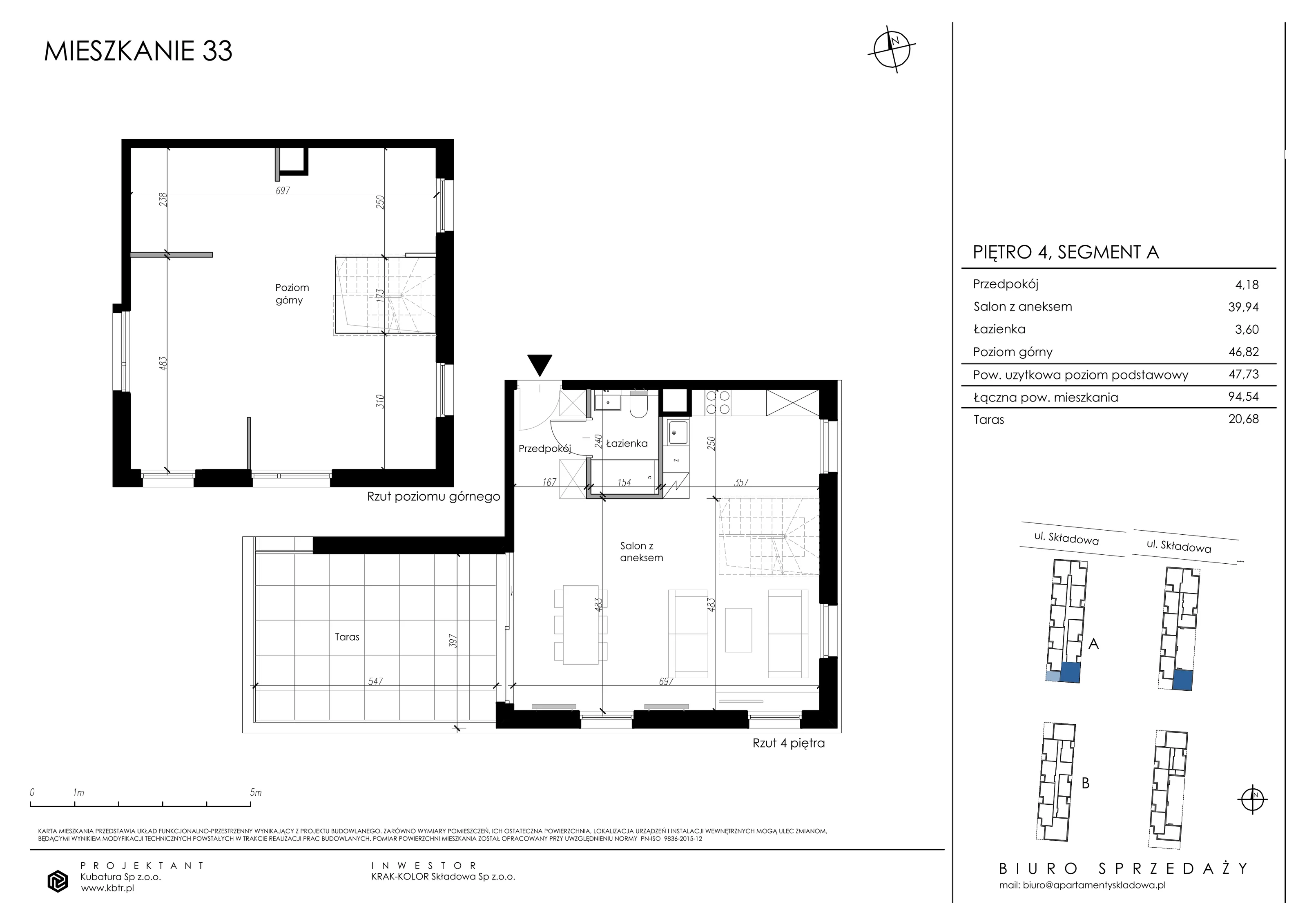 Mieszkanie 95,38 m², piętro 4, oferta nr A33, Apartamenty Składowa, Kraków, Krowodrza, ul. Składowa 22