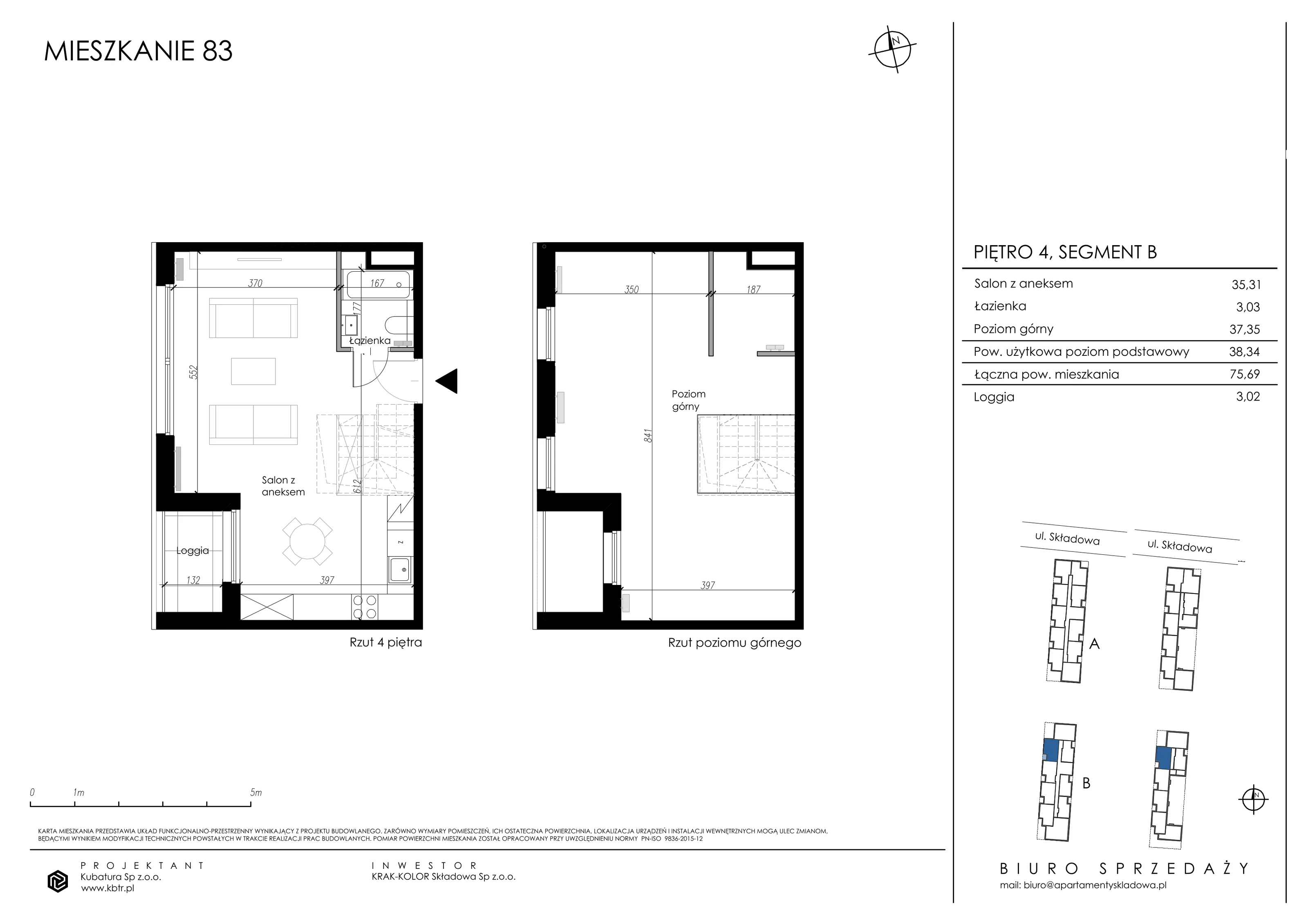 Mieszkanie 75,34 m², piętro 4, oferta nr B83, Apartamenty Składowa, Kraków, Krowodrza, ul. Składowa 22