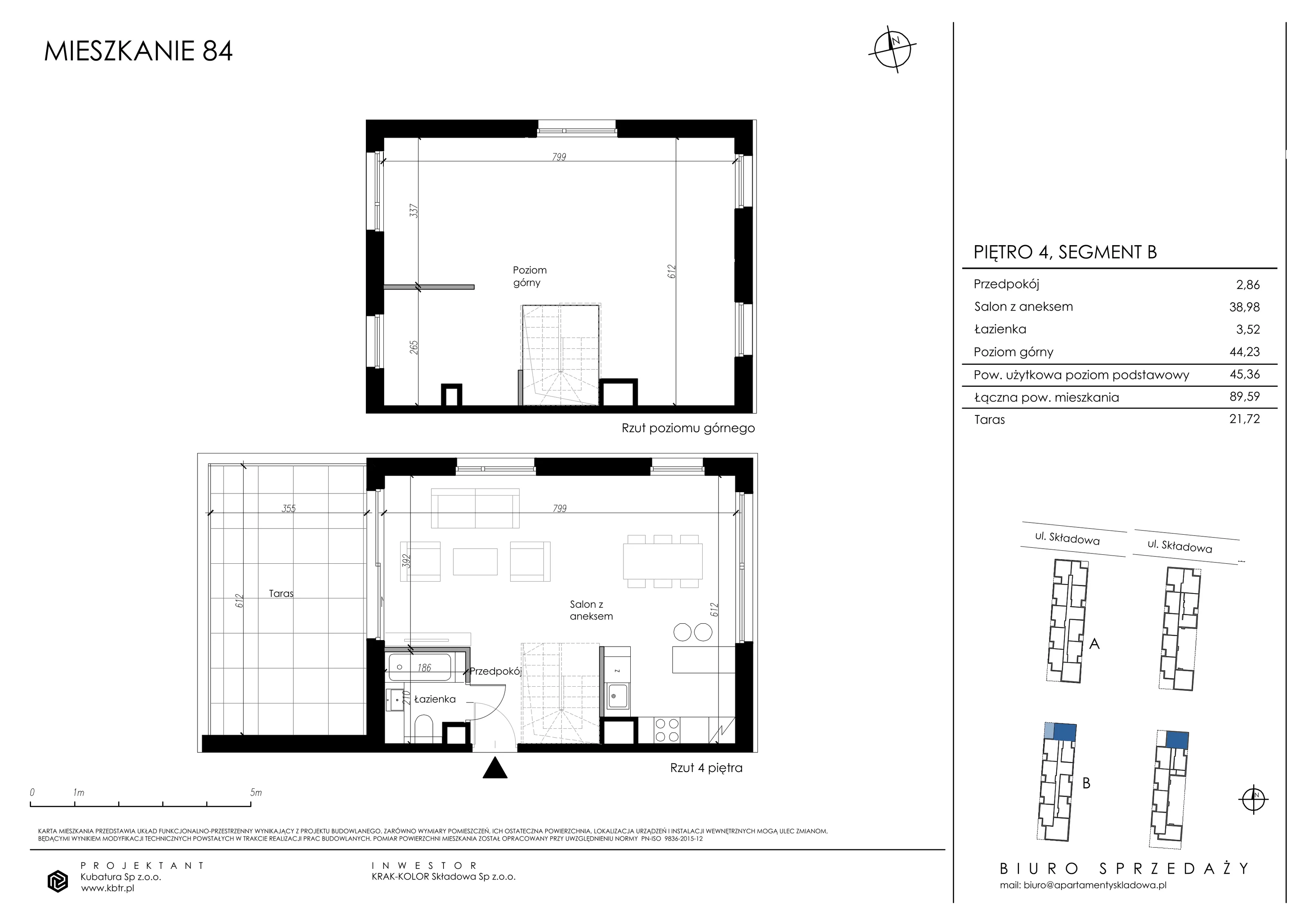 Mieszkanie 90,99 m², piętro 4, oferta nr B84, Apartamenty Składowa, Kraków, Krowodrza, ul. Składowa 22