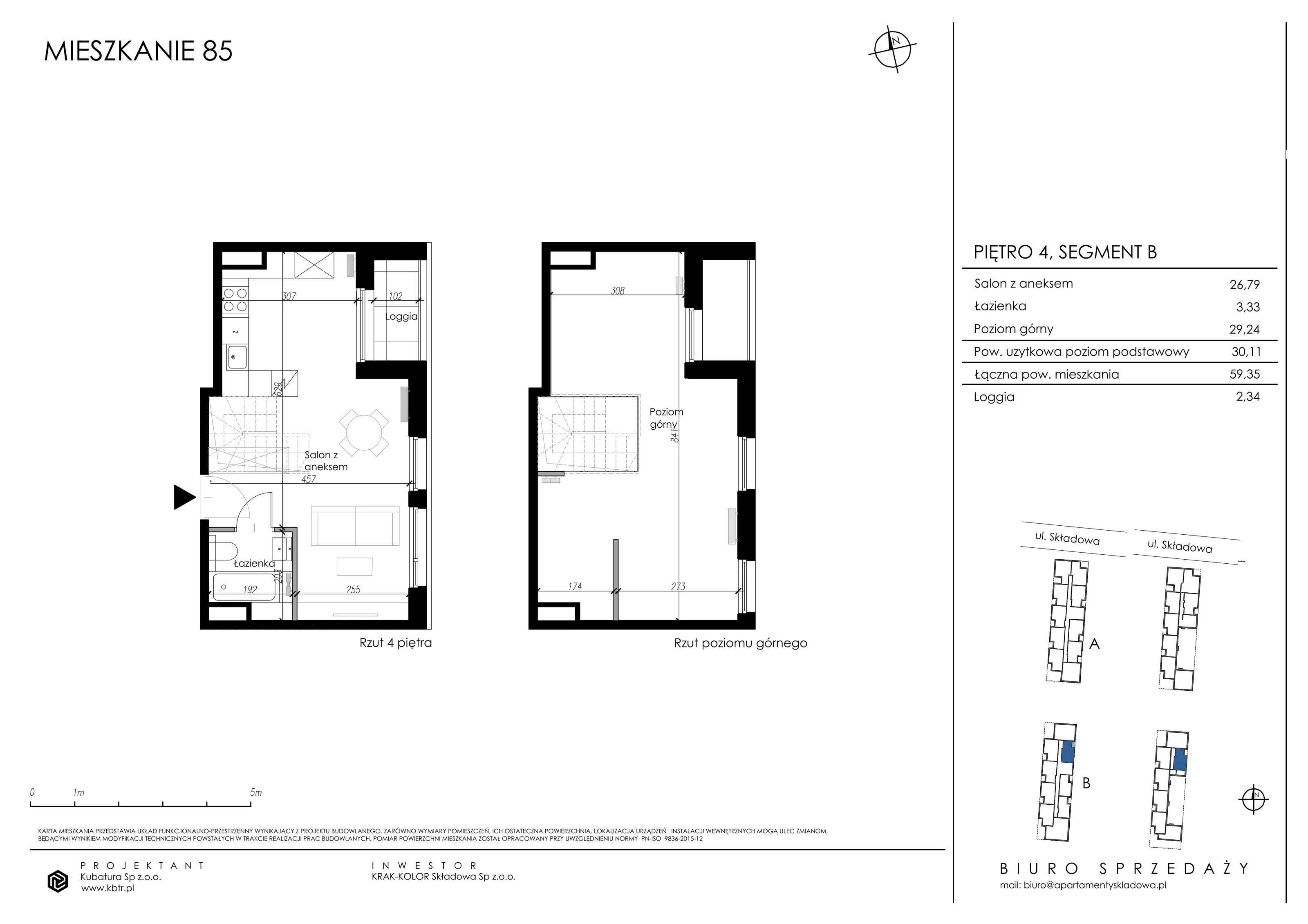 Mieszkanie 60,22 m², piętro 4, oferta nr B85, Apartamenty Składowa, Kraków, Krowodrza, ul. Składowa 22