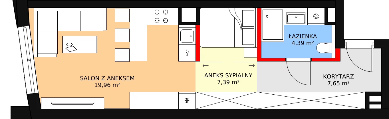 1 pokój, apartament 39,39 m², piętro 1, oferta nr 01, Aurum Residence, Lublin, Śródmieście, Śródmieście, ul. Peowiaków 13a