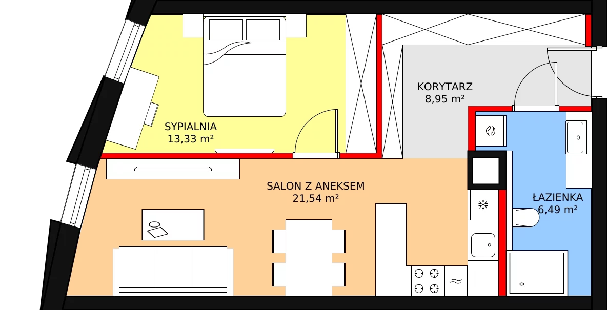 2 pokoje, apartament 50,31 m², piętro 1, oferta nr 04, Aurum Residence, Lublin, Śródmieście, Śródmieście, ul. Peowiaków 13a