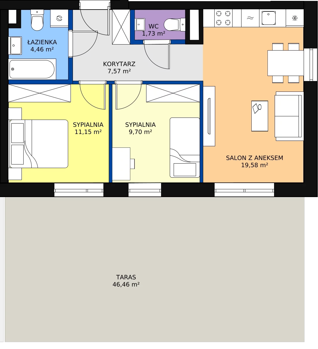 Zalety mieszkania 54.19 m², 3