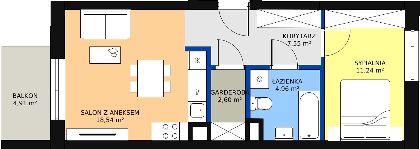 Zalety mieszkania 44.89 m², 72