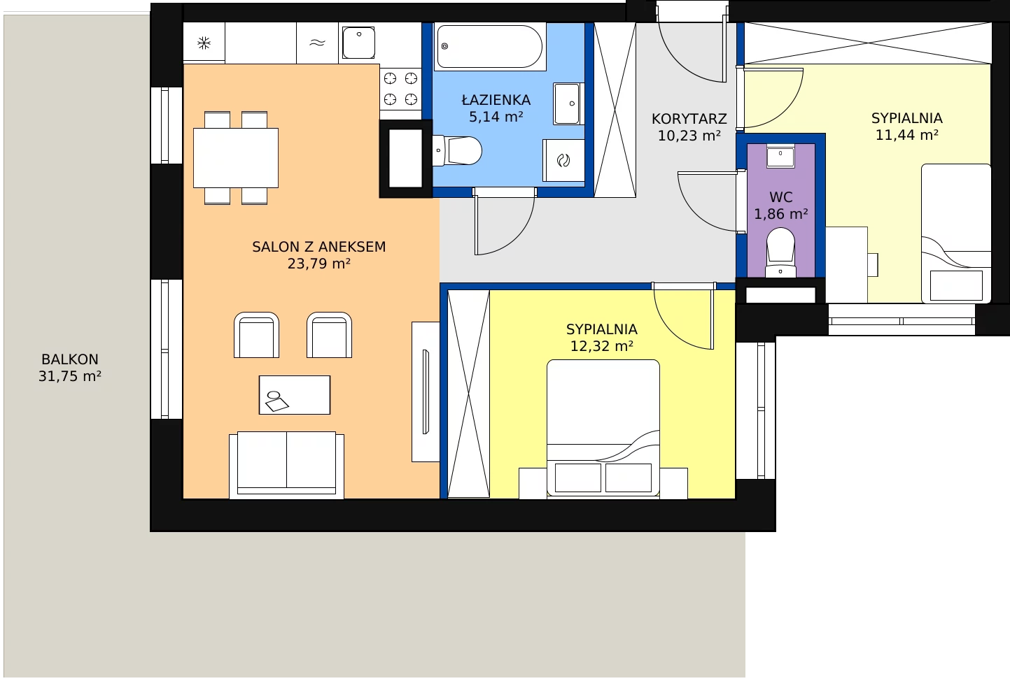 Zalety mieszkania 64.78 m², 73