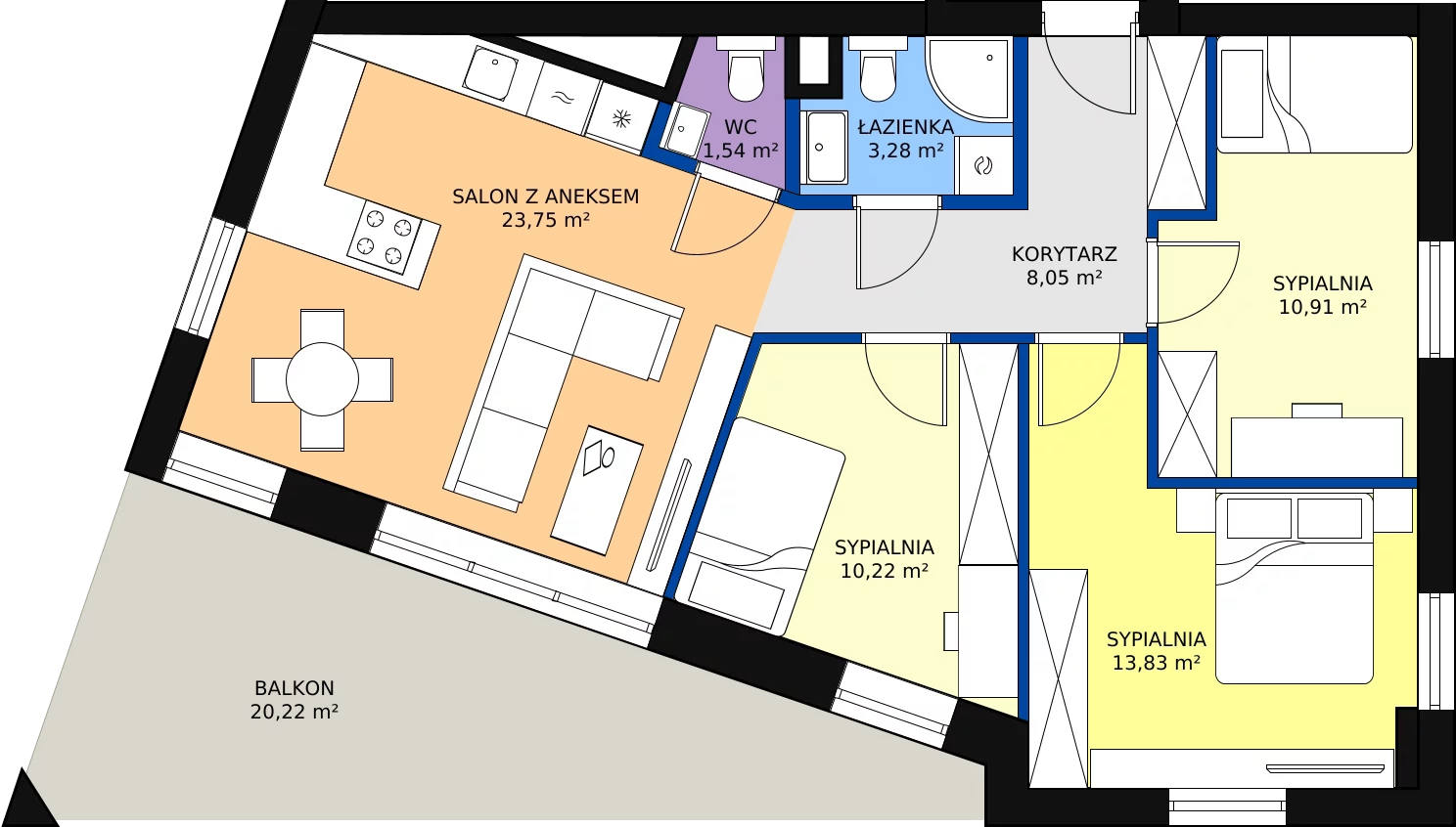 Zalety apartamentu 71.58 m², 55