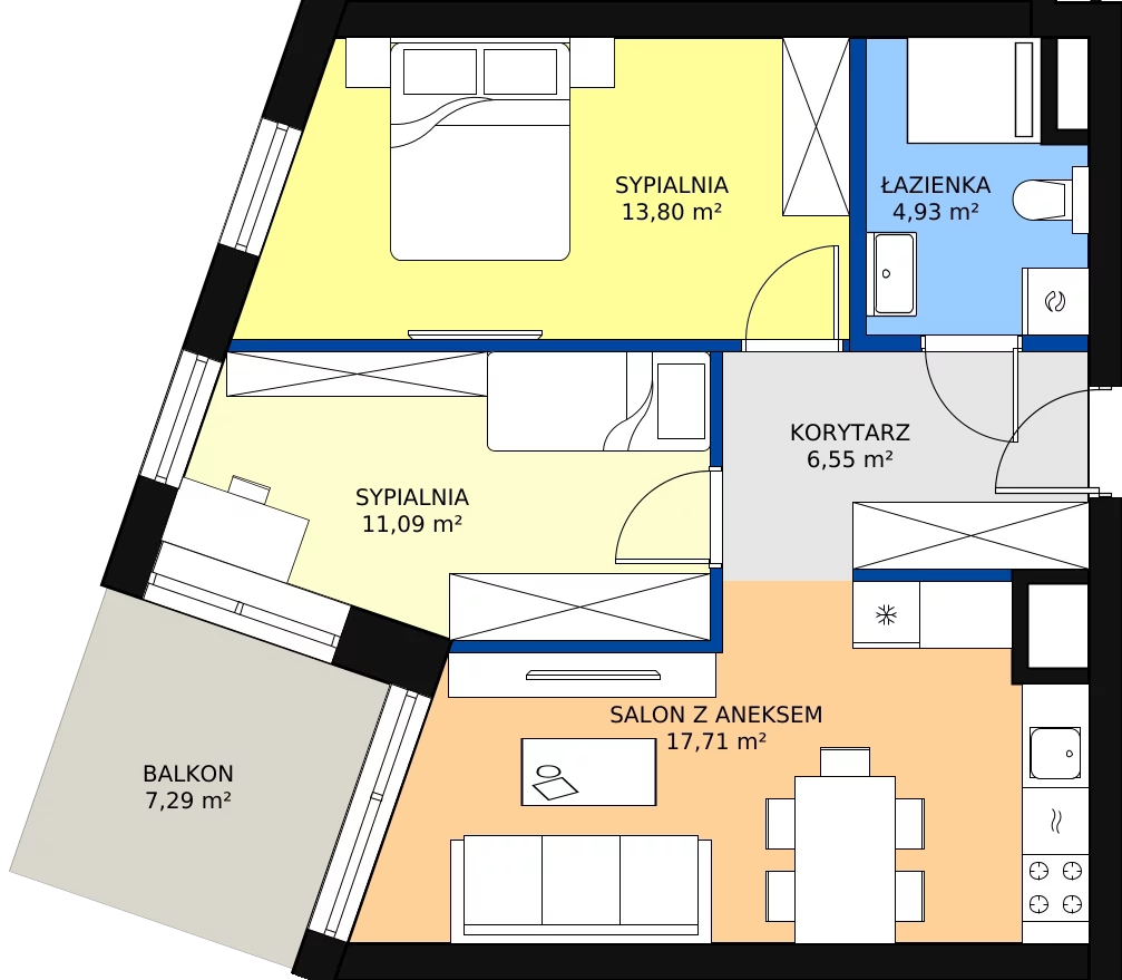 Zalety apartamentu 54.14 m², 68