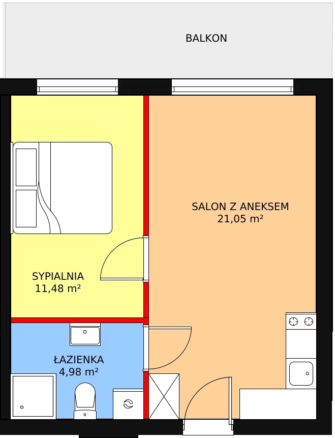 Apartament inwestycyjny 37,51 m², piętro 1, oferta nr A.1.1, Rewal ul. Klifowa 22 | Apartamenty z widokiem na morze, Rewal, ul. Klifowa 22