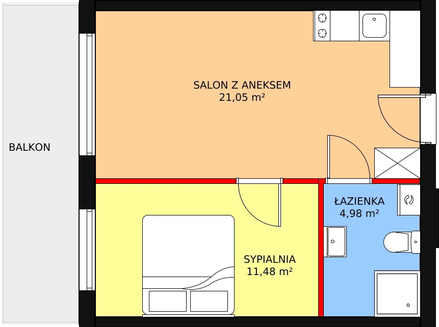 Apartament inwestycyjny 37,51 m², piętro 1, oferta nr A.1.3, Rewal ul. Klifowa 22 | Apartamenty z widokiem na morze, Rewal, ul. Klifowa 22