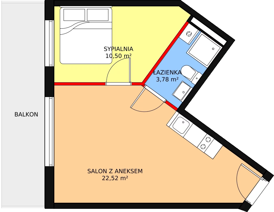 Apartament inwestycyjny 36,80 m², piętro 2, oferta nr A.2.6, Rewal ul. Klifowa 22 | Apartamenty z widokiem na morze, Rewal, ul. Klifowa 22