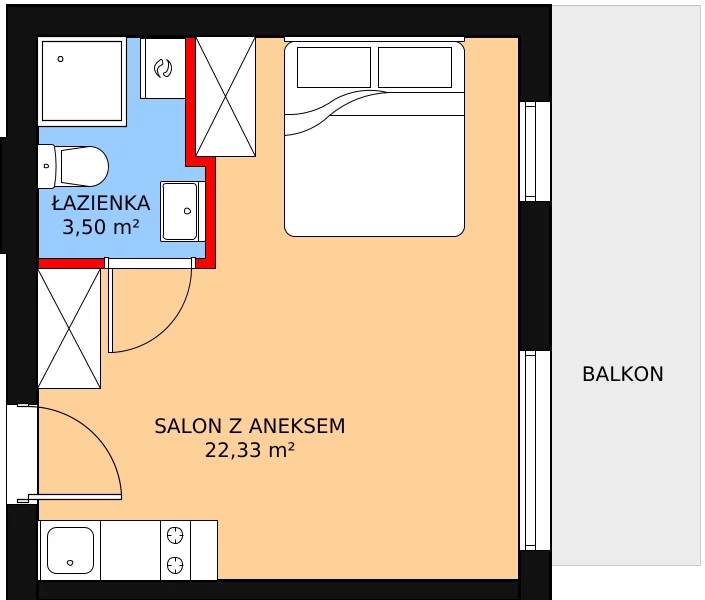 Apartament inwestycyjny 25,83 m², piętro 2, oferta nr B.2.1, Rewal ul. Klifowa 22 | Apartamenty z widokiem na morze, Rewal, ul. Klifowa 22