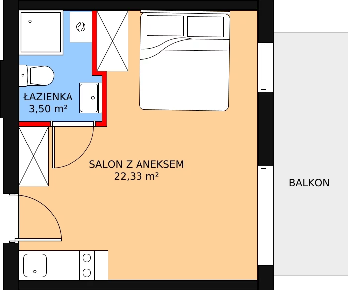 Apartament inwestycyjny 25,83 m², piętro 2, oferta nr B.2.2, Rewal ul. Klifowa 22 | Apartamenty z widokiem na morze, Rewal, ul. Klifowa 22