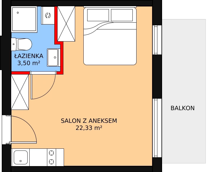 Apartament inwestycyjny 25,83 m², piętro 1, oferta nr B.2.3, Rewal ul. Klifowa 22 | Apartamenty z widokiem na morze, Rewal, ul. Klifowa 22