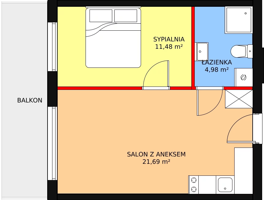 Apartament inwestycyjny 38,15 m², piętro 1, oferta nr C.1.2, Rewal ul. Klifowa 22 | Apartamenty z widokiem na morze, Rewal, ul. Klifowa 22