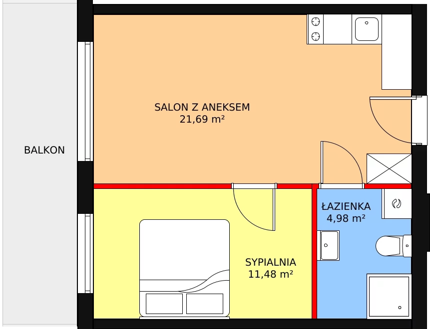 Apartament inwestycyjny 38,15 m², piętro 2, oferta nr C.2.3, Rewal ul. Klifowa 22 | Apartamenty z widokiem na morze, Rewal, ul. Klifowa 22