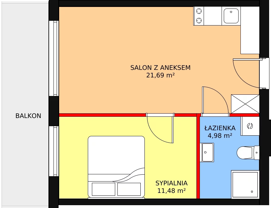 Apartament inwestycyjny 38,15 m², piętro 2, oferta nr C.2.4, Rewal ul. Klifowa 22 | Apartamenty z widokiem na morze, Rewal, ul. Klifowa 22