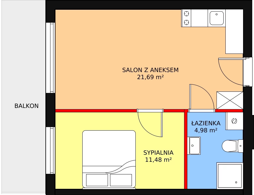 Apartament inwestycyjny 38,15 m², piętro 2, oferta nr C.2.6, Rewal ul. Klifowa 22 | Apartamenty z widokiem na morze, Rewal, ul. Klifowa 22