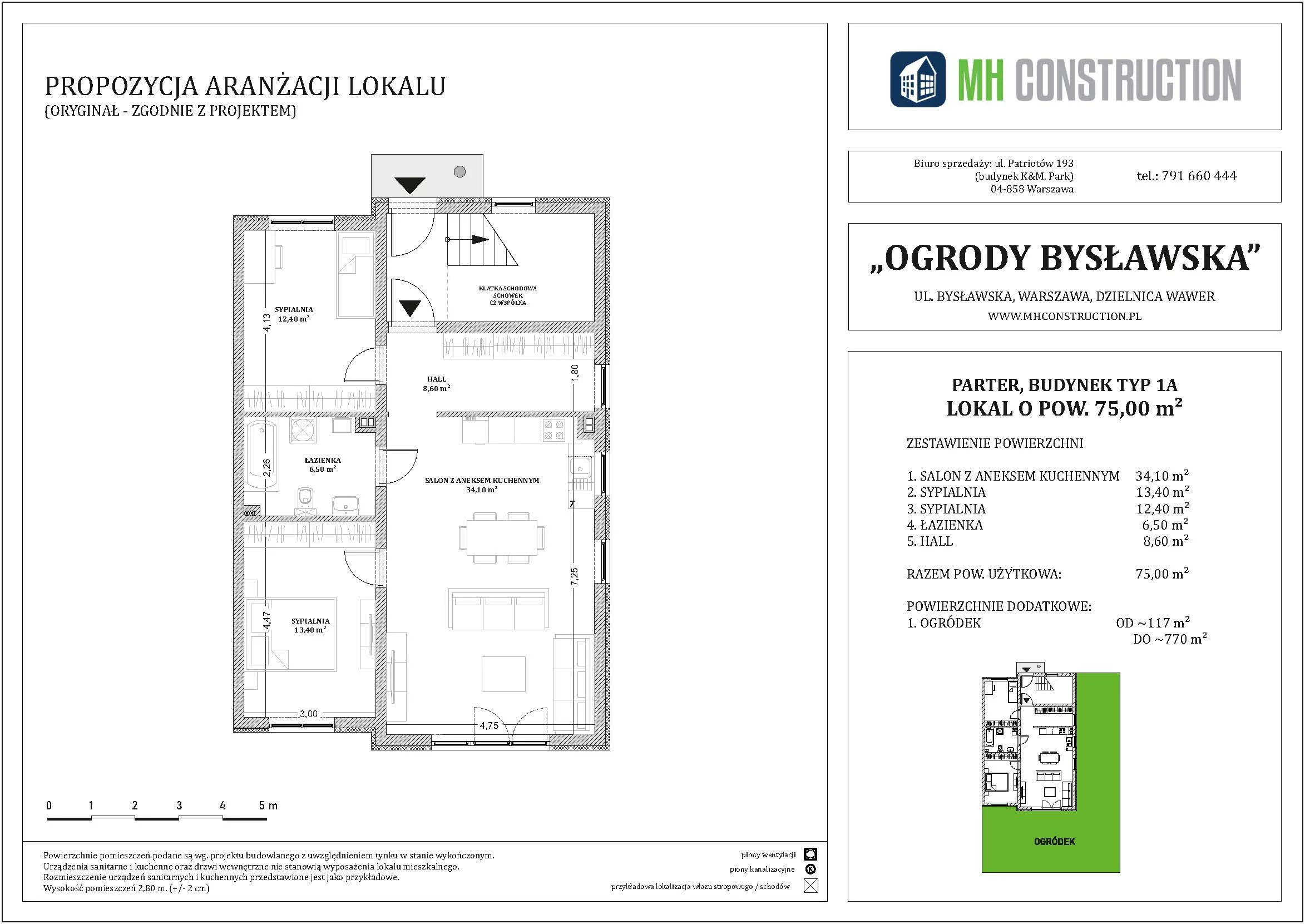 Mieszkanie 75,00 m², parter, oferta nr 5A, Ogrody Bysławska, Warszawa, Wawer, Falenica, ul. Bysławska