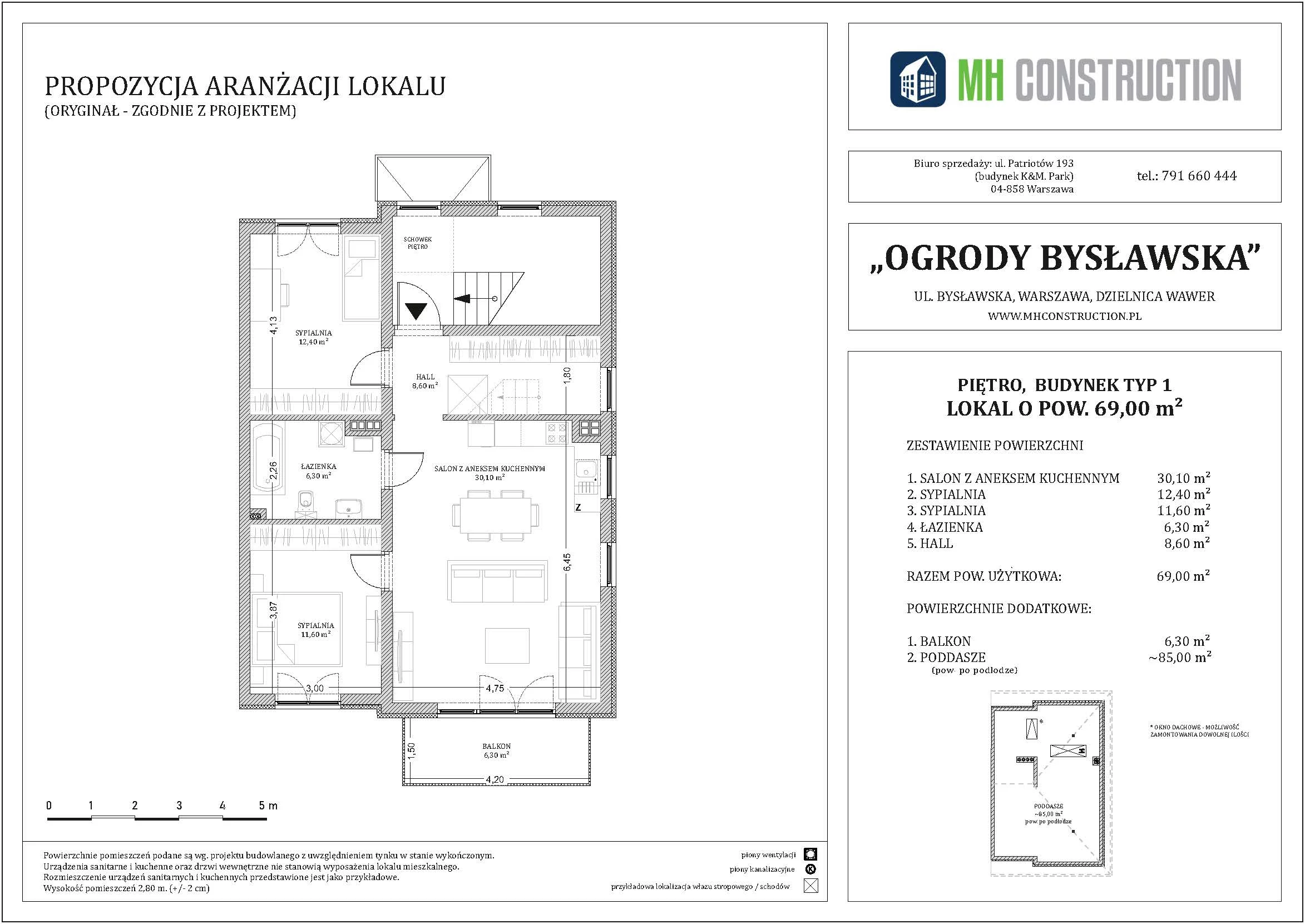 Mieszkanie 69,00 m², piętro 1, oferta nr 20B, Ogrody Bysławska, Warszawa, Wawer, Falenica, ul. Bysławska