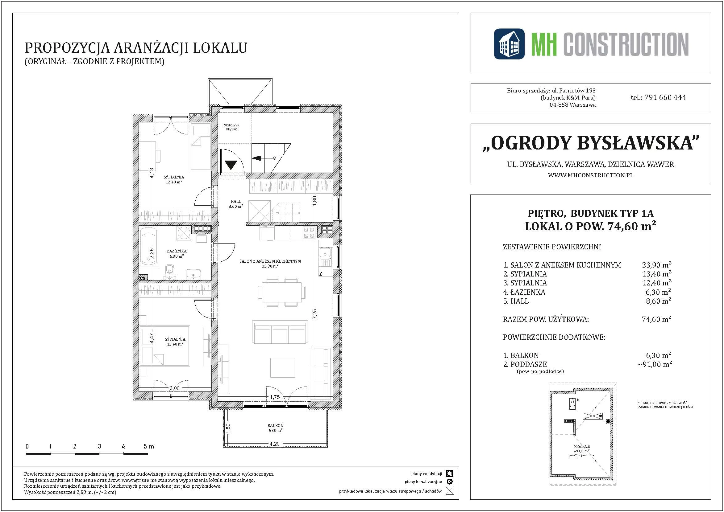 3 pokoje, mieszkanie 74,60 m², piętro 1, oferta nr 1B, Ogrody Bysławska, Warszawa, Wawer, Falenica, ul. Bysławska