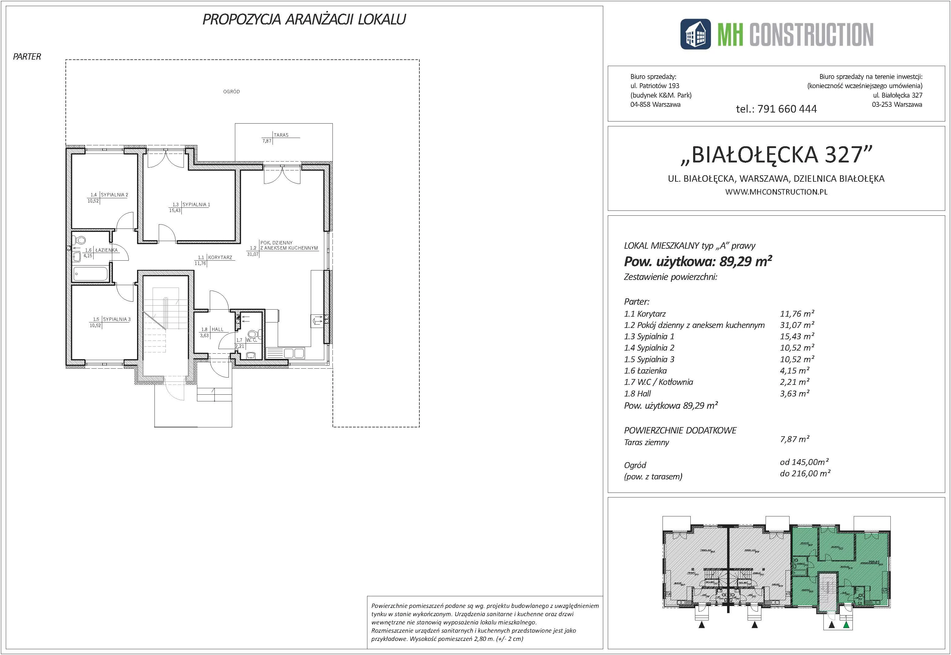 4 pokoje, mieszkanie 89,29 m², parter, oferta nr 6A, Białołęcka 327, Warszawa, Białołęka, Brzeziny, ul. Białołęcka 327