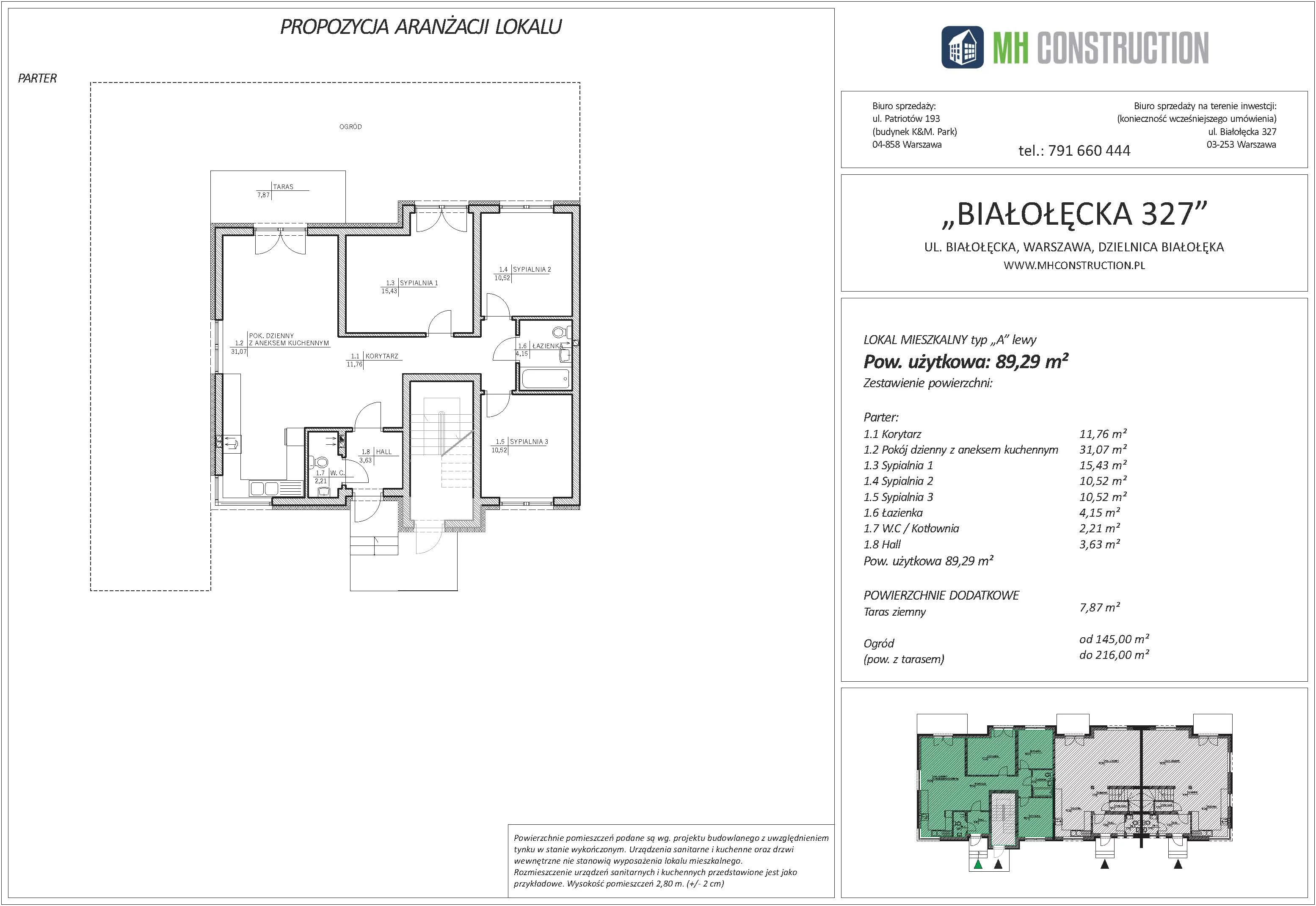 4 pokoje, mieszkanie 89,29 m², parter, oferta nr 4A, Białołęcka 327, Warszawa, Białołęka, Brzeziny, ul. Białołęcka 327