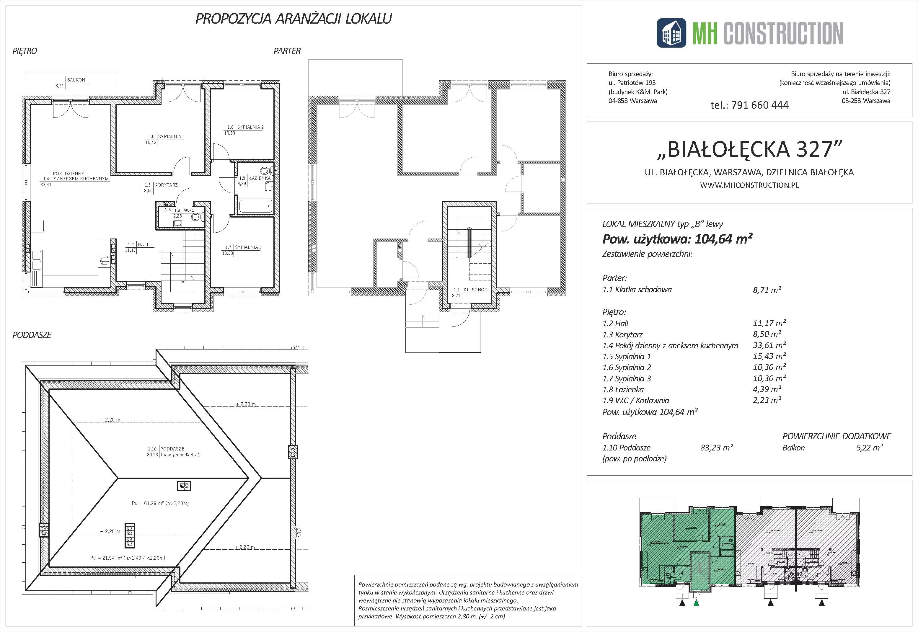 4 pokoje, mieszkanie 104,64 m², piętro 1, oferta nr 9B, Białołęcka 327, Warszawa, Białołęka, Brzeziny, ul. Białołęcka 327