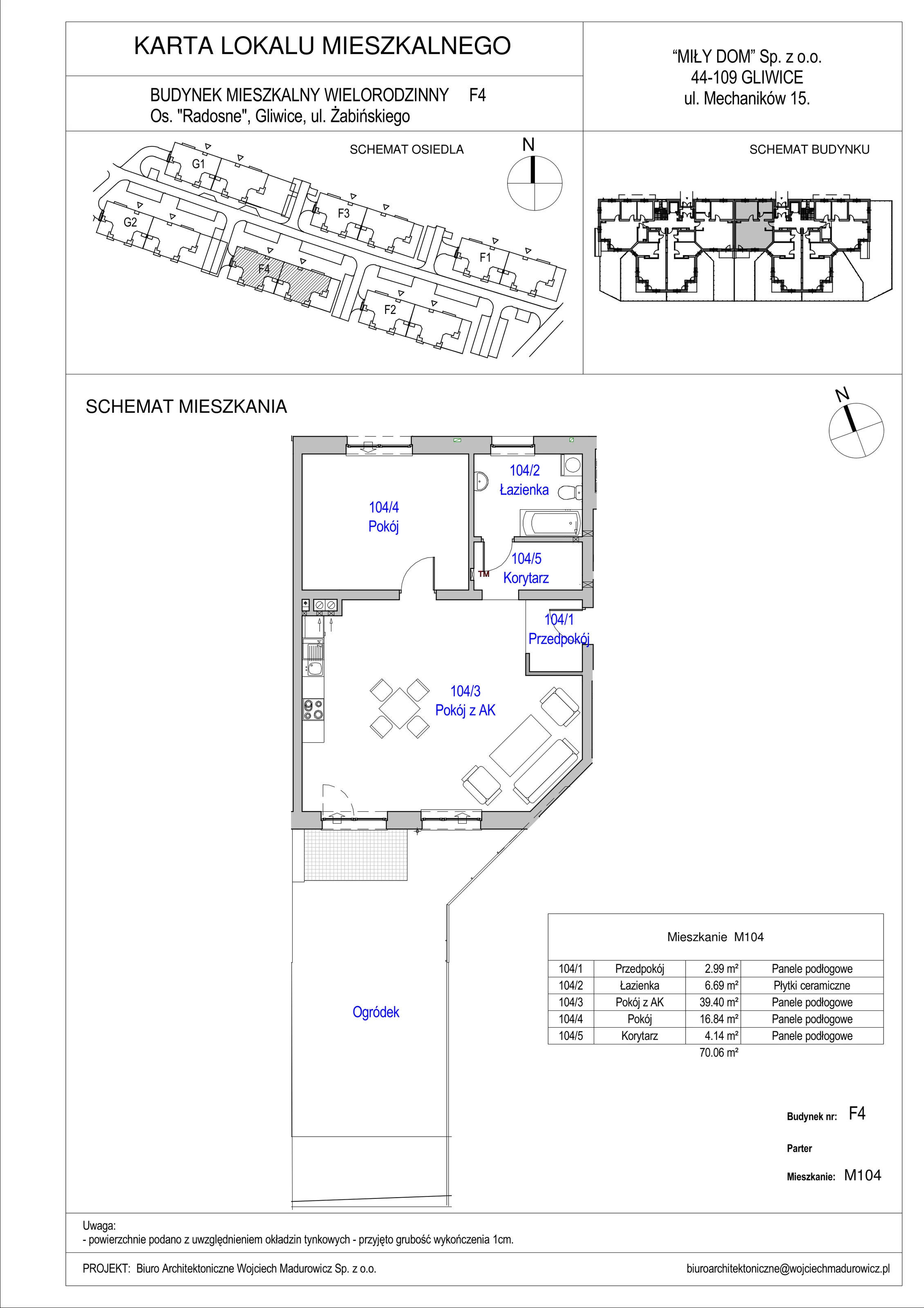 2 pokoje, mieszkanie 70,06 m², parter, oferta nr 104/4, Osiedle Radosne II, Gliwice, Stare Gliwice, ul. K. Dickensa 3