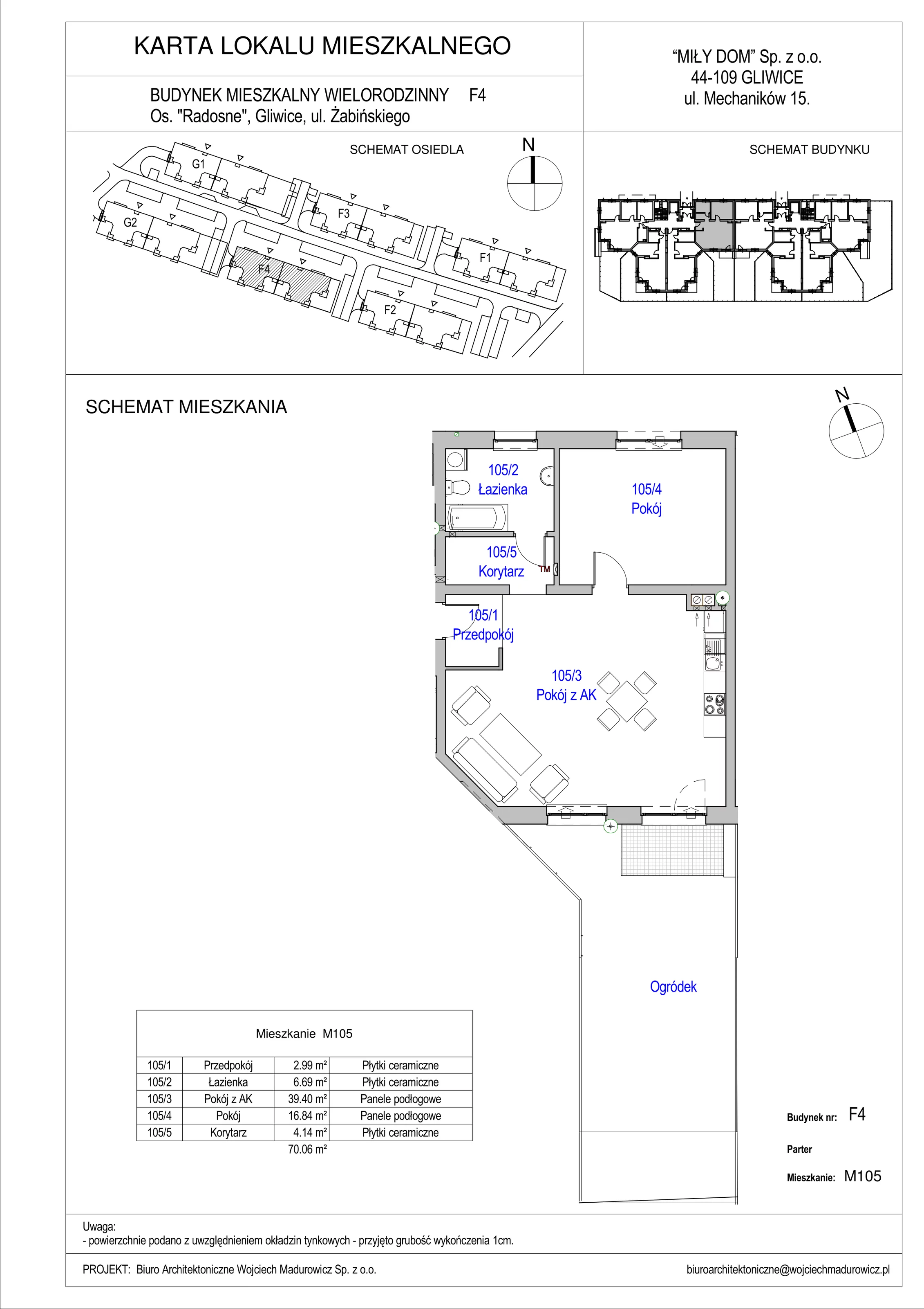 2 pokoje, mieszkanie 70,06 m², parter, oferta nr 105/5, Osiedle Radosne II, Gliwice, Stare Gliwice, ul. K. Dickensa 3