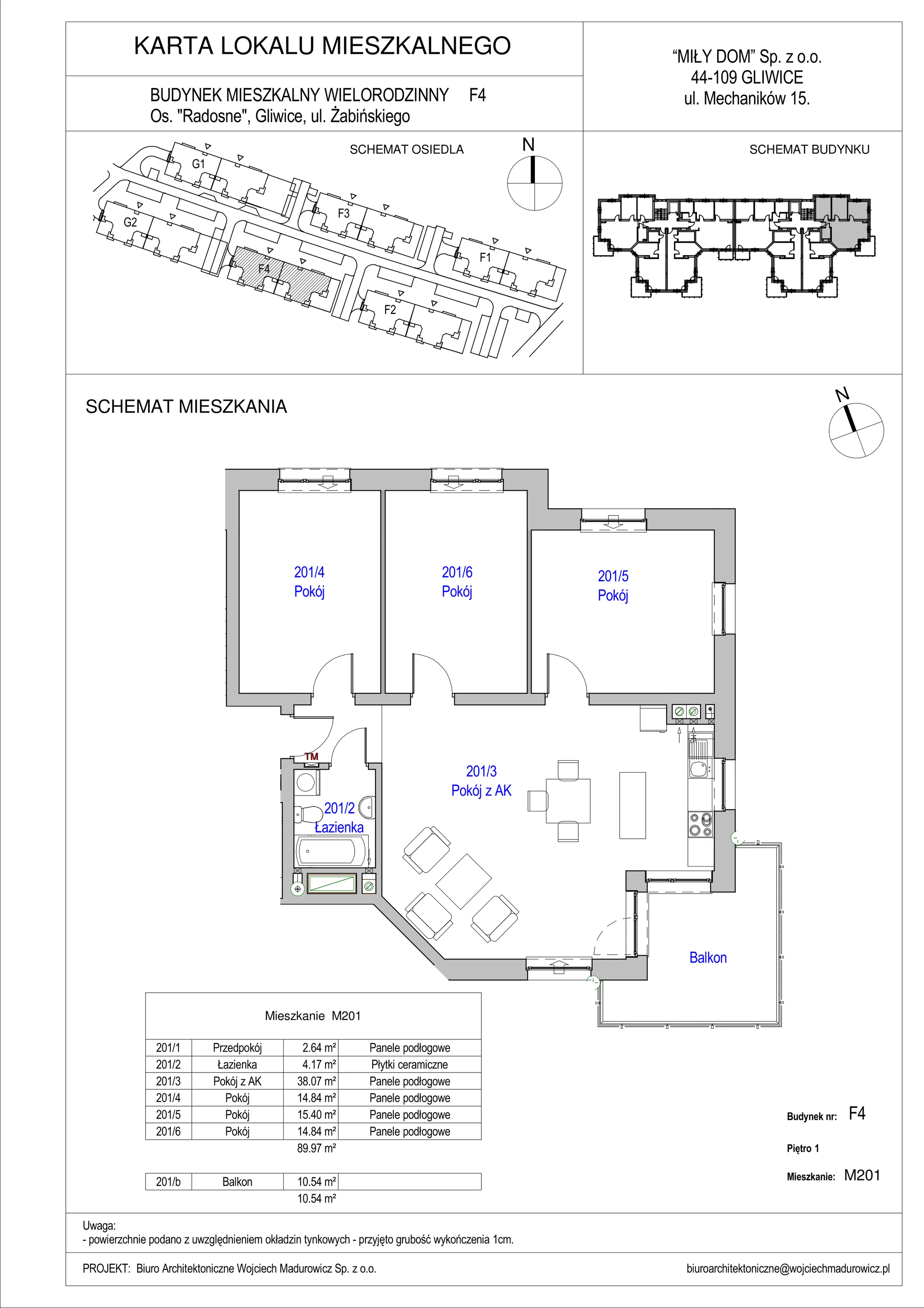4 pokoje, mieszkanie 89,97 m², piętro 1, oferta nr 201/9, Osiedle Radosne II, Gliwice, Stare Gliwice, ul. K. Dickensa 3