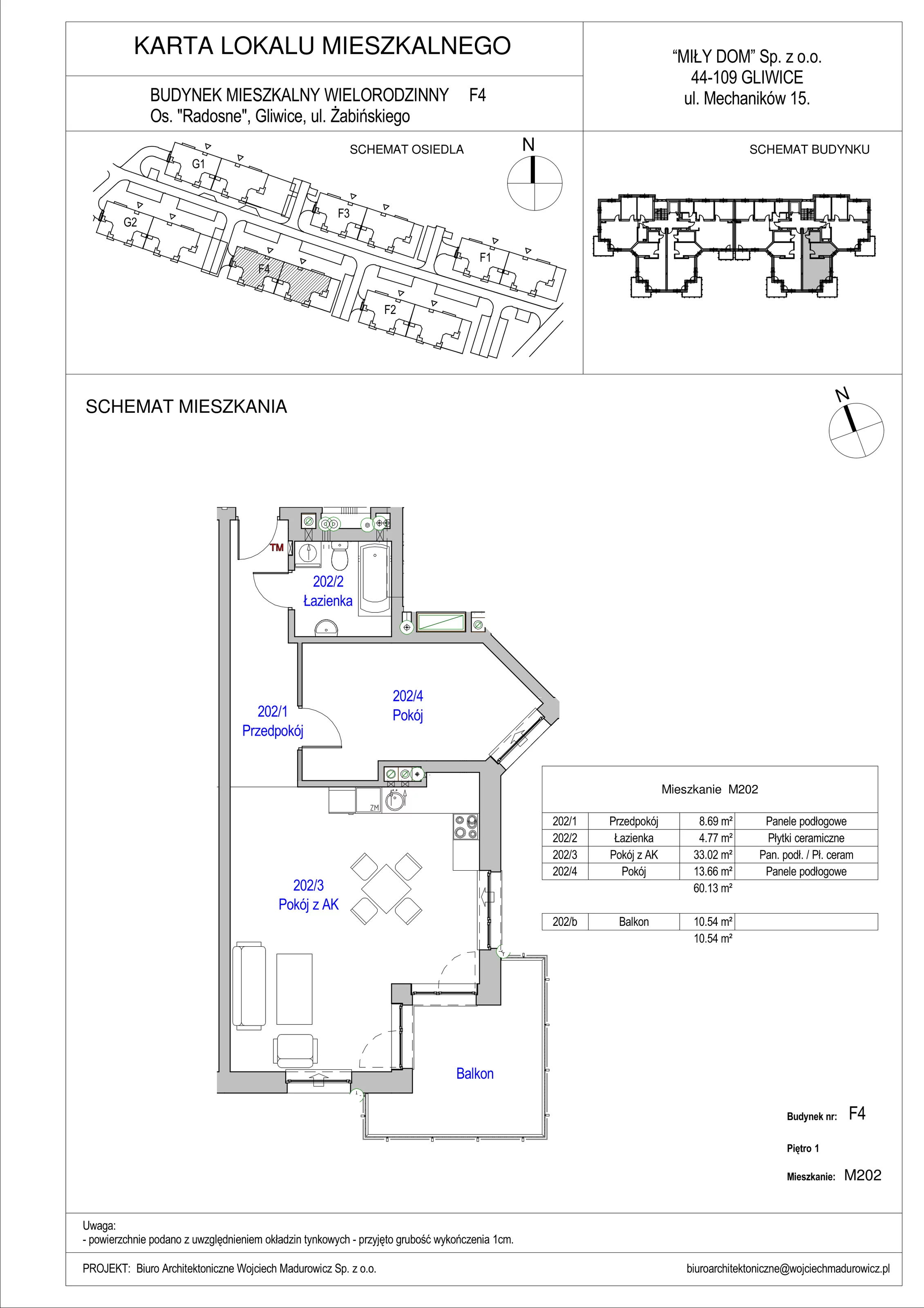 2 pokoje, mieszkanie 60,13 m², piętro 1, oferta nr 202/10, Osiedle Radosne II, Gliwice, Stare Gliwice, ul. K. Dickensa 3