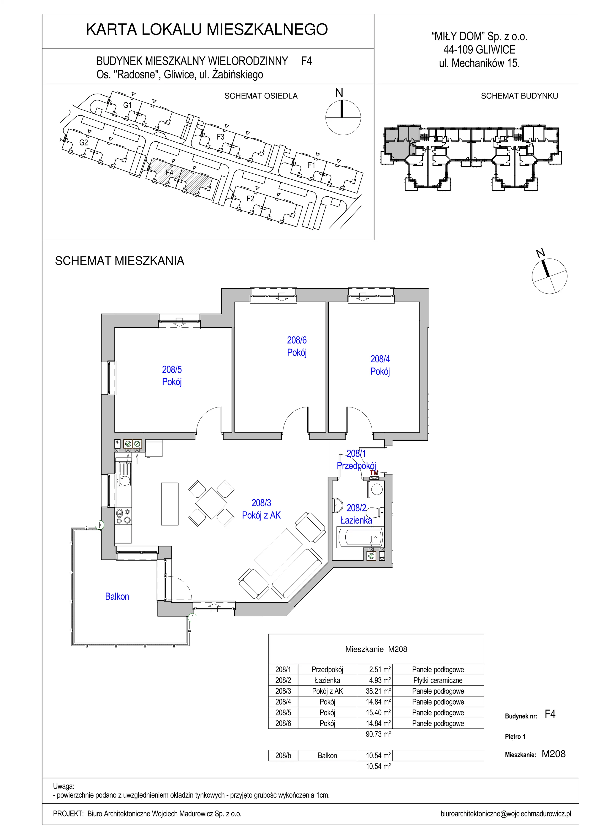 4 pokoje, mieszkanie 90,73 m², piętro 1, oferta nr 208/16, Osiedle Radosne II, Gliwice, Stare Gliwice, ul. K. Dickensa 3
