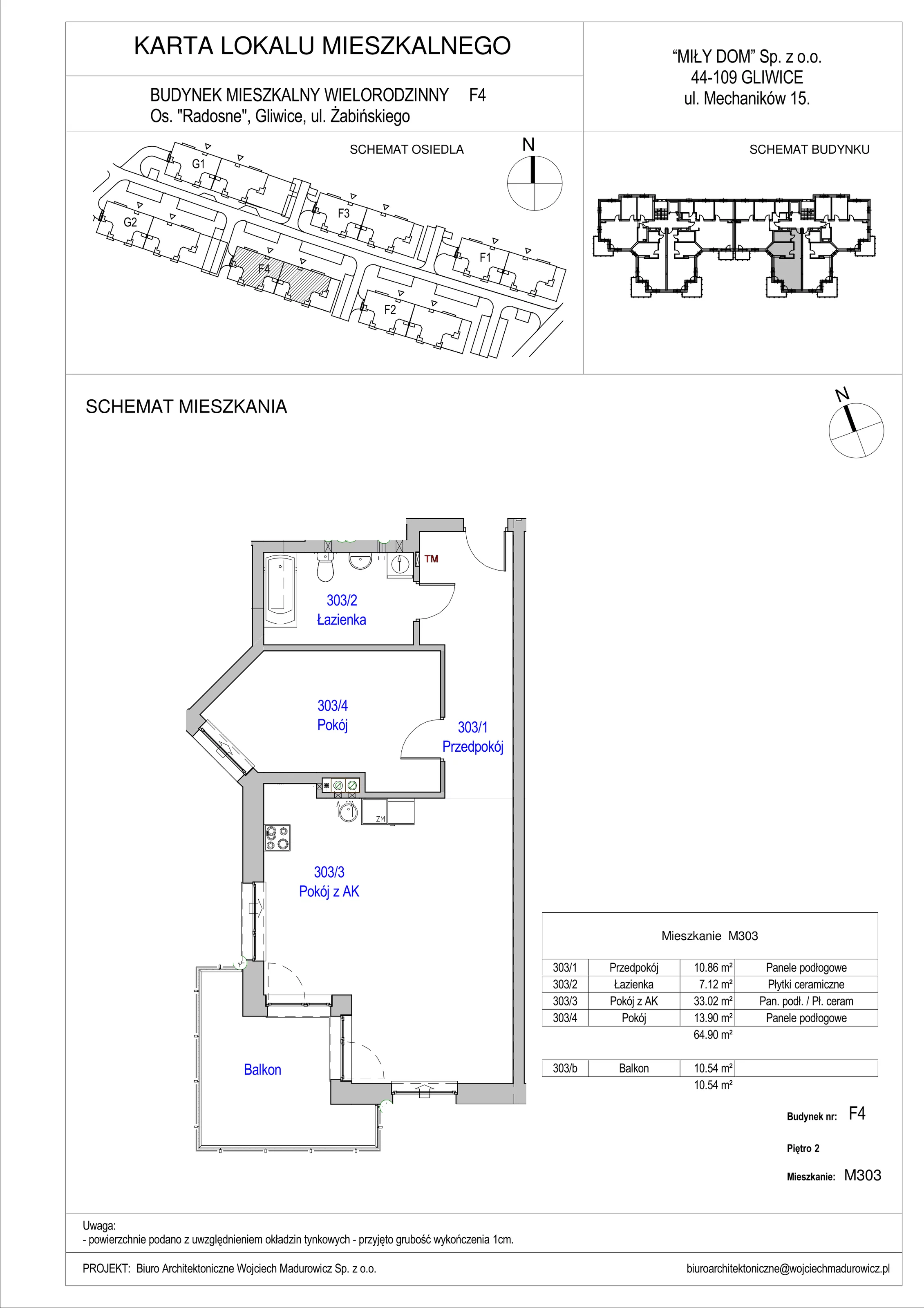 2 pokoje, mieszkanie 64,90 m², piętro 2, oferta nr 303/19, Osiedle Radosne II, Gliwice, Stare Gliwice, ul. K. Dickensa 3