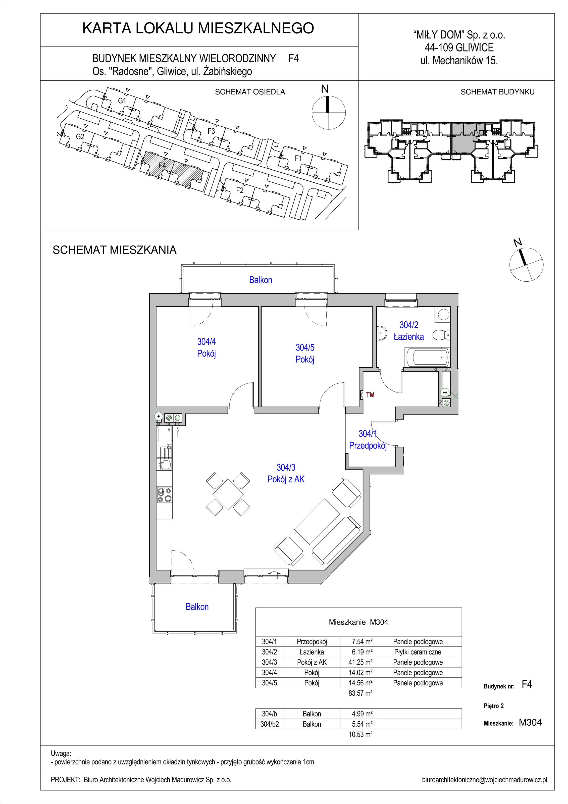 3 pokoje, mieszkanie 83,57 m², piętro 2, oferta nr 304/20, Osiedle Radosne II, Gliwice, Stare Gliwice, ul. K. Dickensa 3