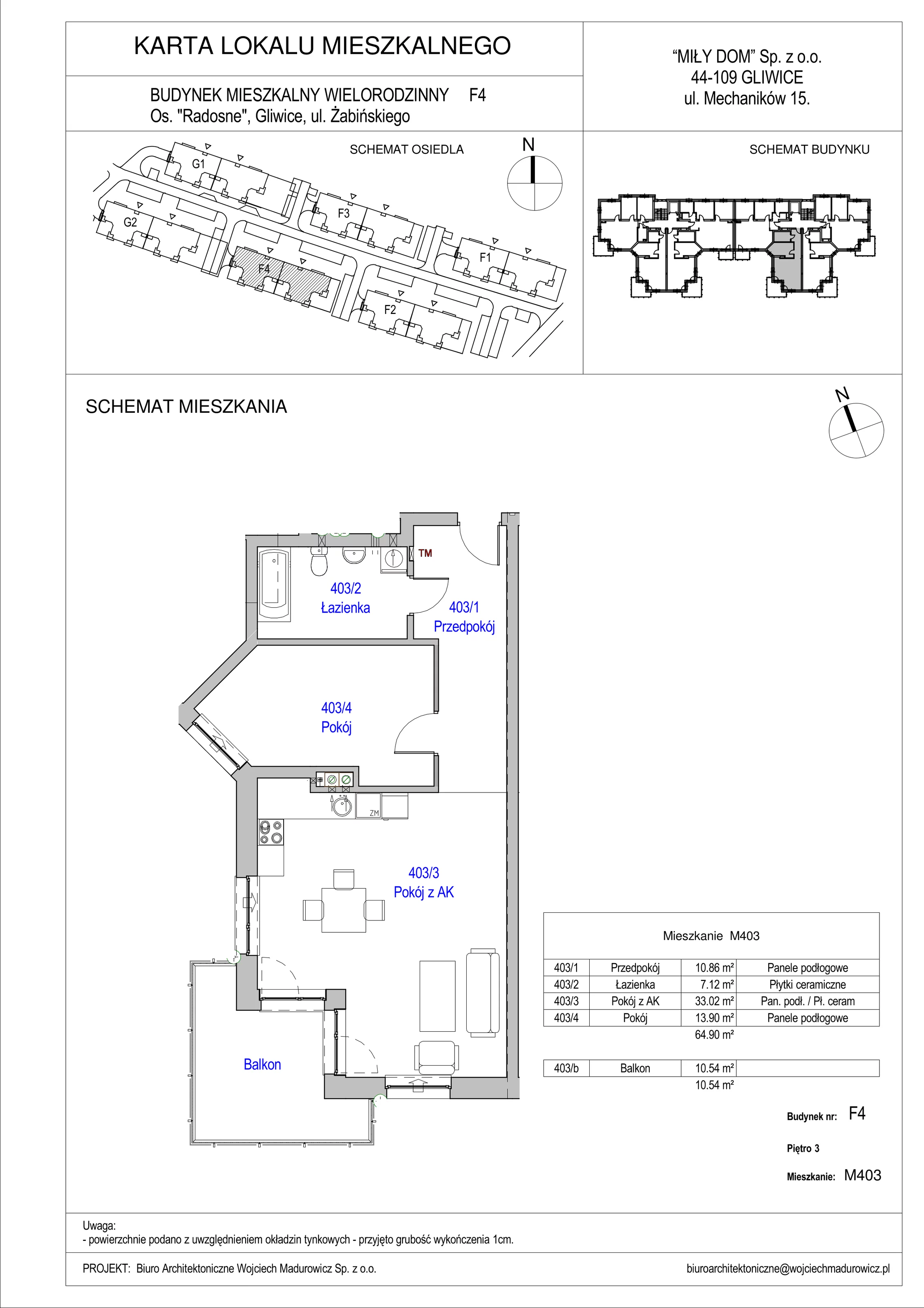 2 pokoje, mieszkanie 64,90 m², piętro 3, oferta nr 403/27, Osiedle Radosne II, Gliwice, Stare Gliwice, ul. K. Dickensa 3