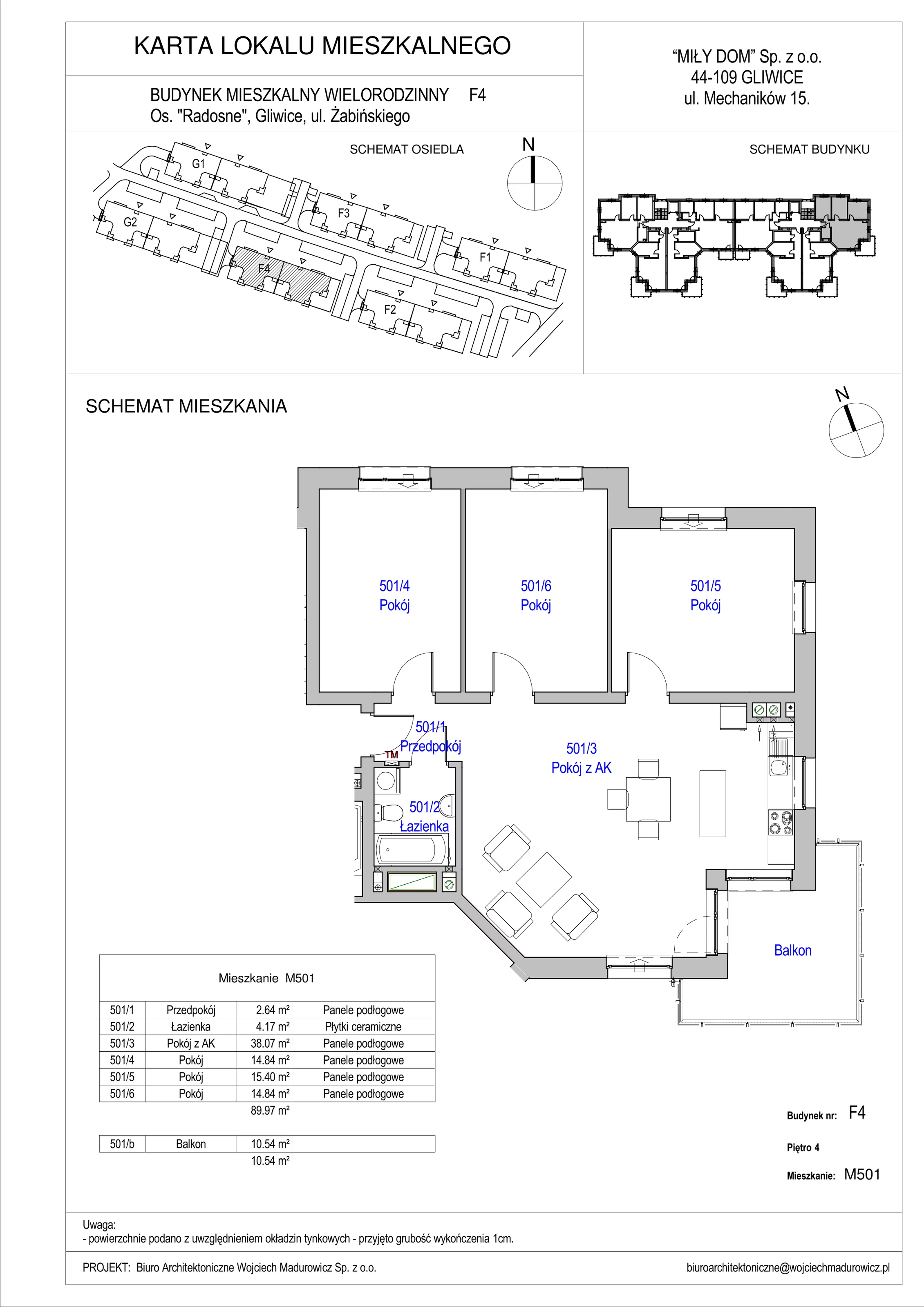 4 pokoje, mieszkanie 89,97 m², piętro 4, oferta nr 501/33, Osiedle Radosne II, Gliwice, Stare Gliwice, ul. K. Dickensa 3