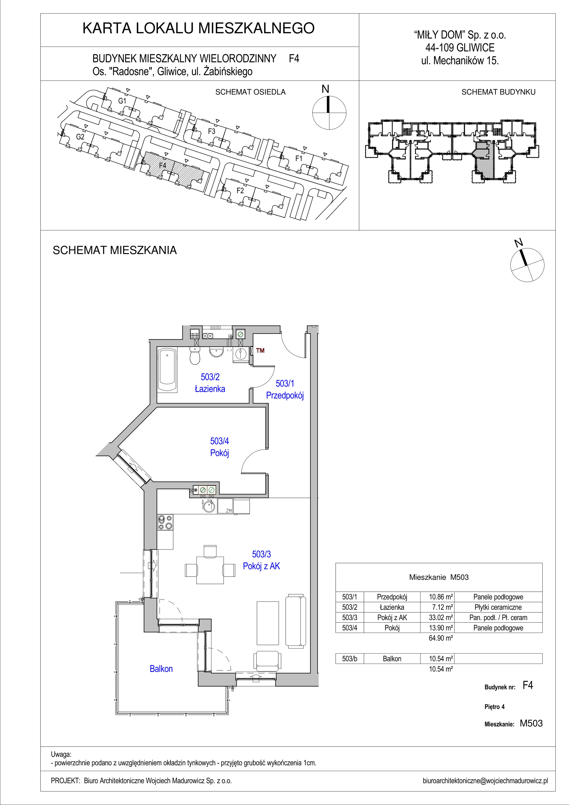 2 pokoje, mieszkanie 64,90 m², piętro 4, oferta nr 503/35, Osiedle Radosne II, Gliwice, Stare Gliwice, ul. K. Dickensa 3