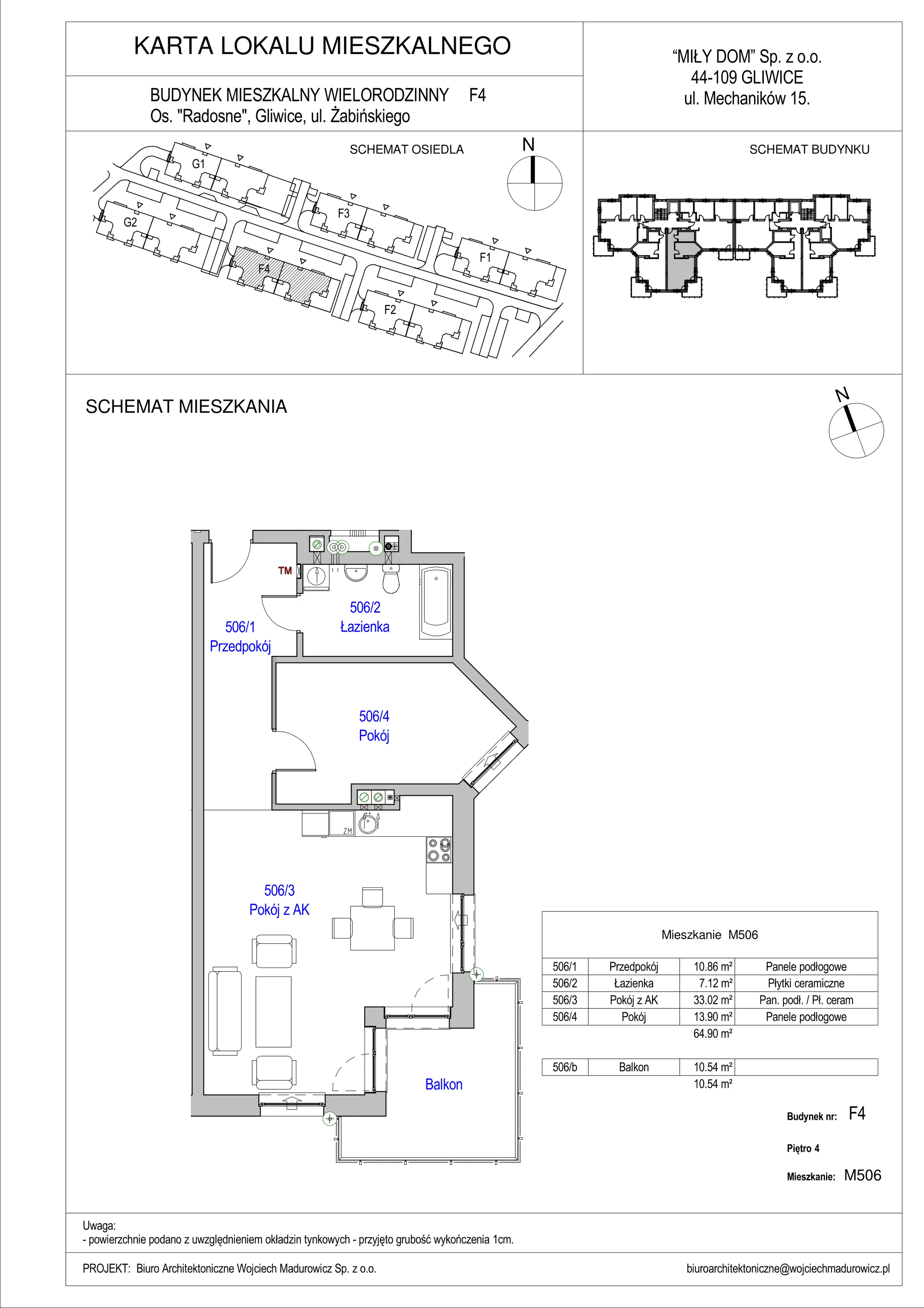 2 pokoje, mieszkanie 64,90 m², piętro 4, oferta nr 506/38, Osiedle Radosne II, Gliwice, Stare Gliwice, ul. K. Dickensa 3