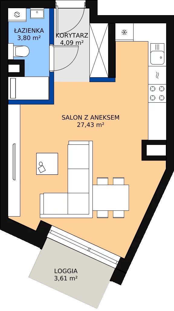 Zalety mieszkania 35.32 m², A.32